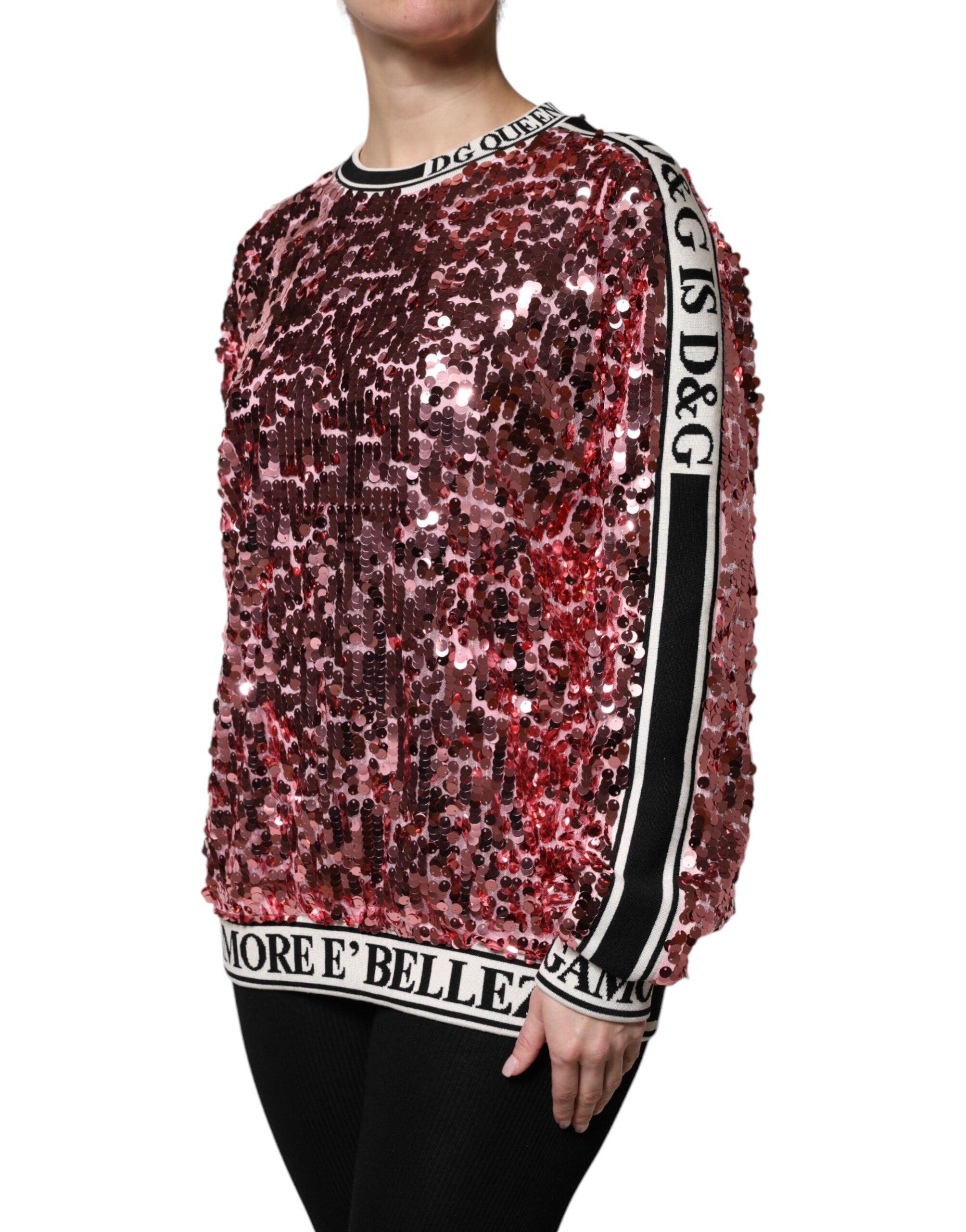 Dolce &amp; Gabbana – Pullover mit Pailletten „DG Queen“ in Rosa