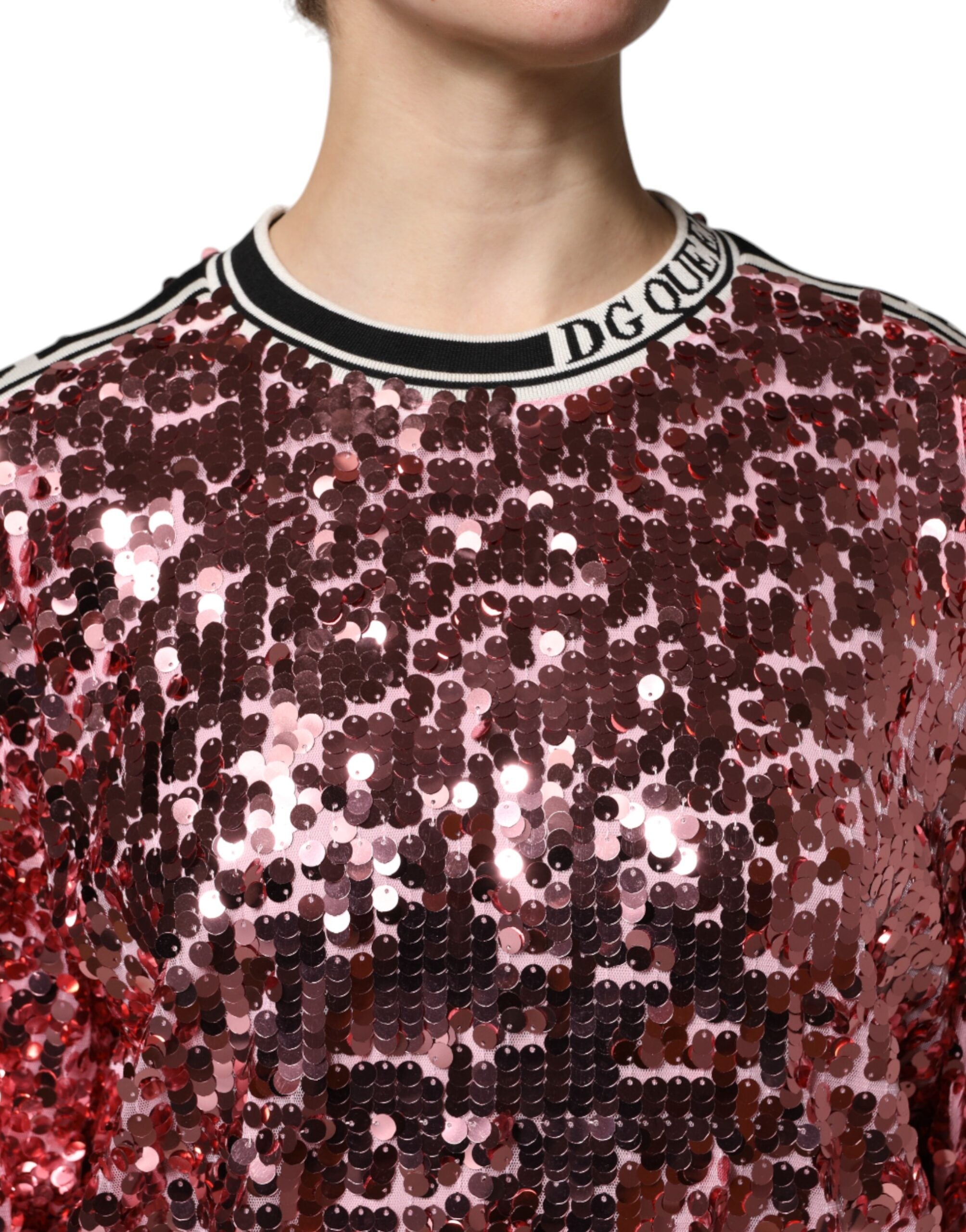 Dolce &amp; Gabbana – Pullover mit Pailletten „DG Queen“ in Rosa