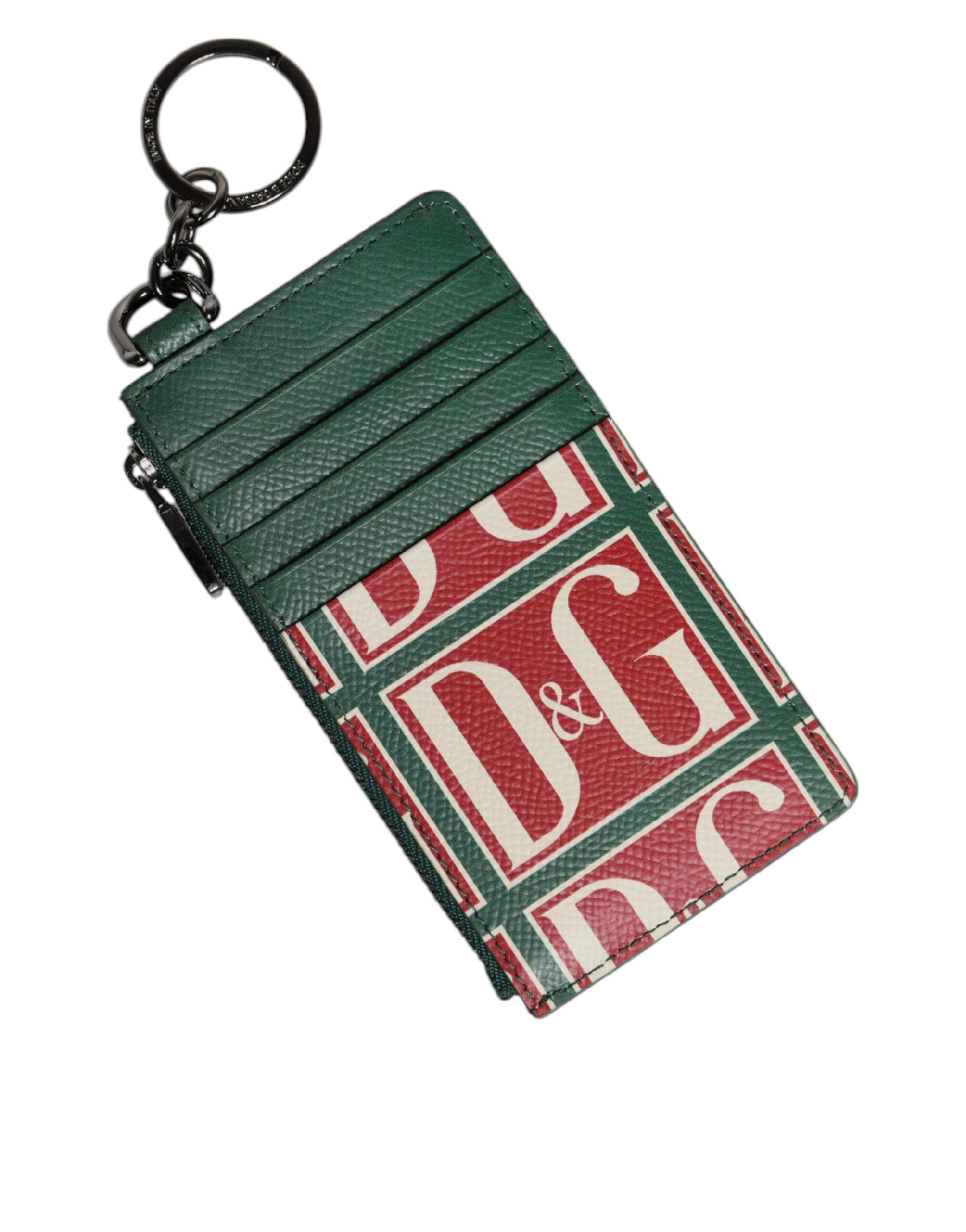 Portofel Dolce &amp; Gabbana verde din piele de vițel cu logo și monogramă