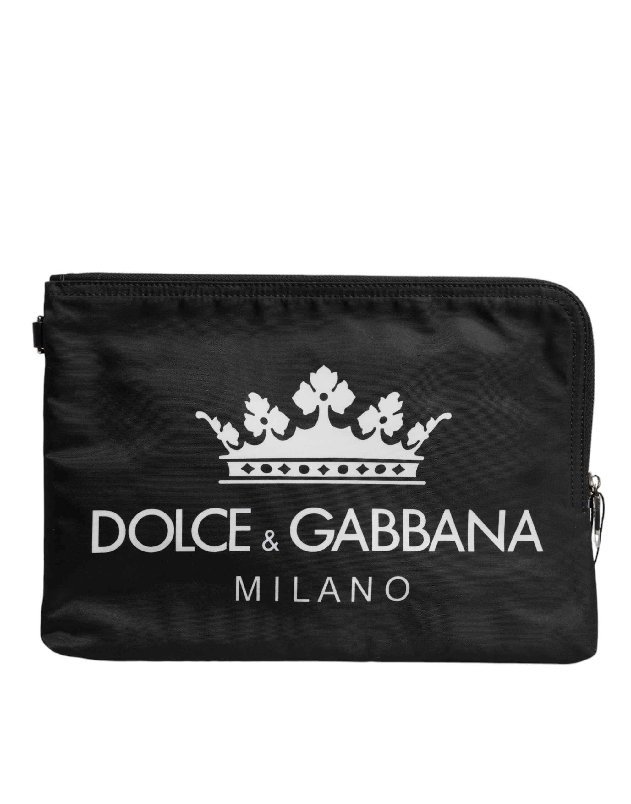 Geantă tip poșetă Dolce &amp; Gabbana neagră cu imprimeu DG Milano din nailon