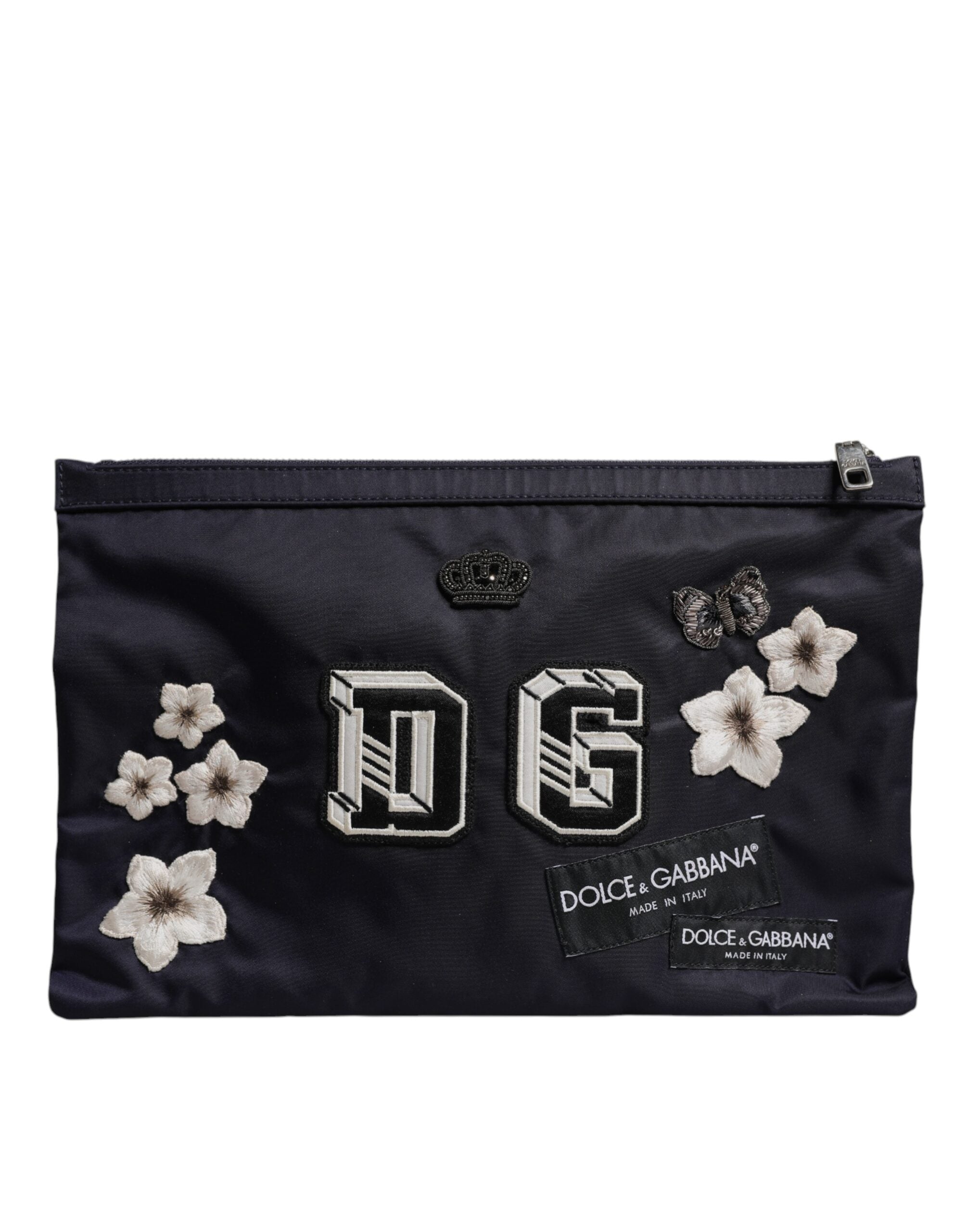 Geantă tip poșetă Dolce &amp; Gabbana albastră cu logo DG și etichetă decorativă