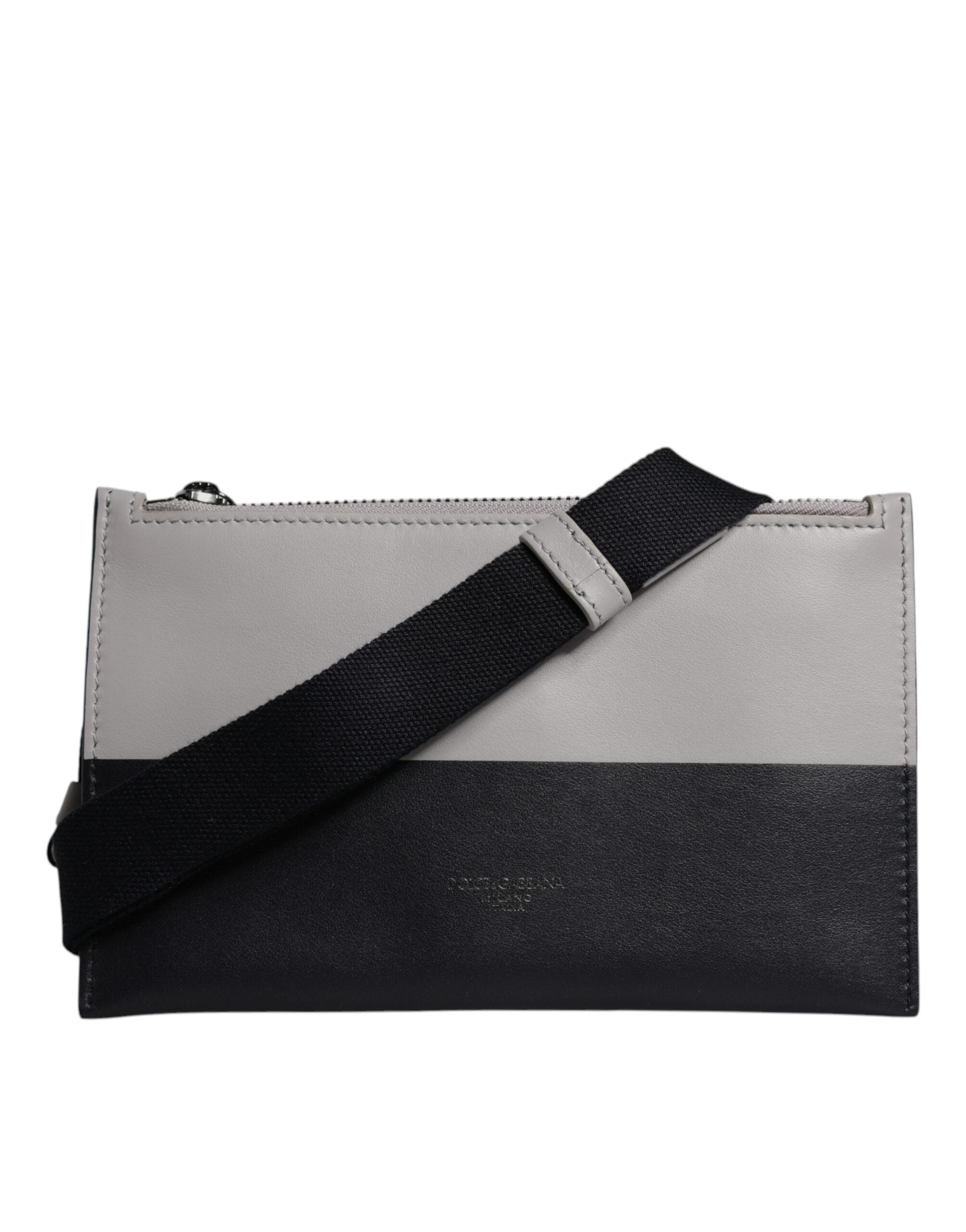 Dolce &amp; Gabbana Geantă crossbody din piele neagră și albă cu logo în relief