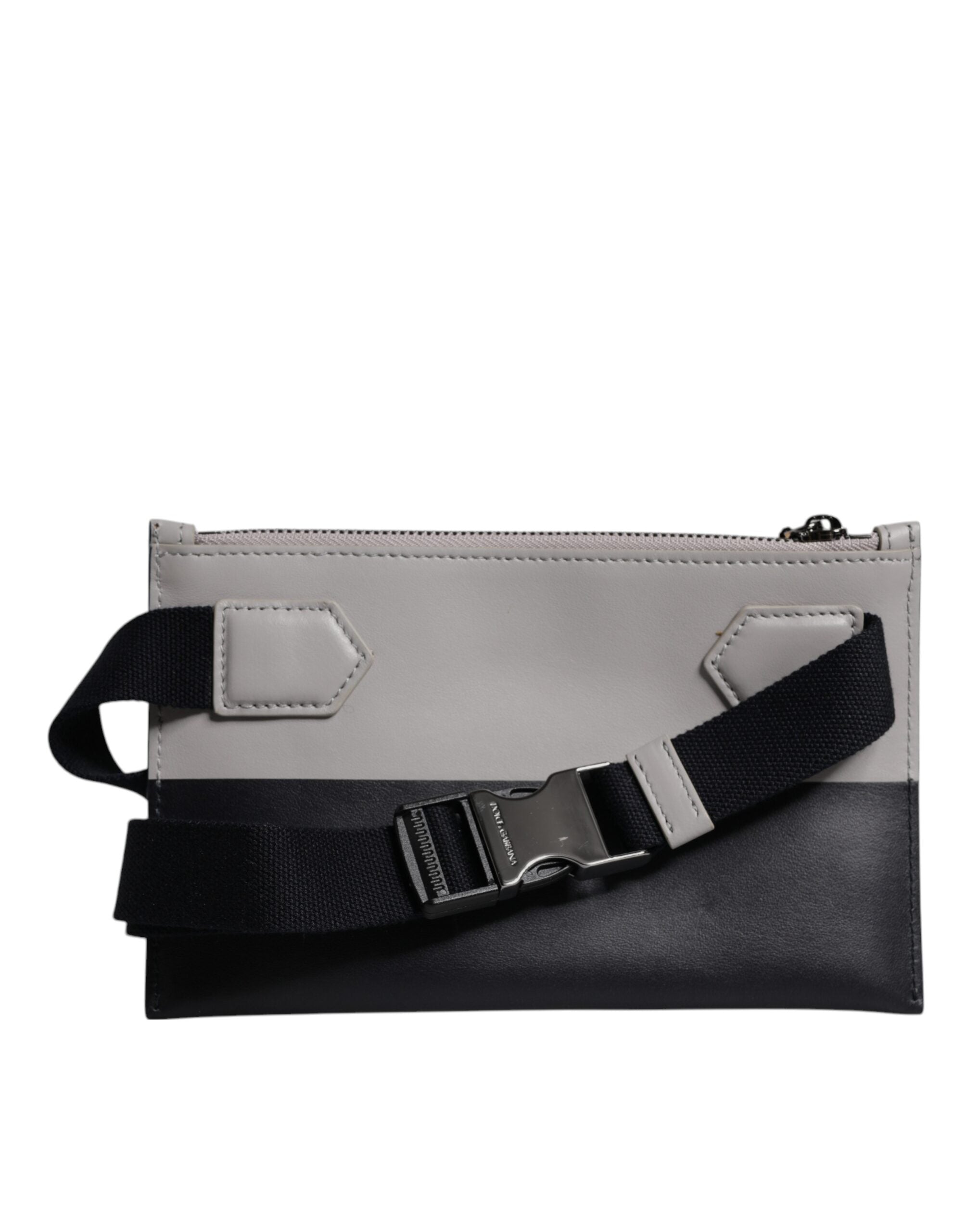 Dolce &amp; Gabbana Geantă crossbody din piele neagră și albă cu logo în relief