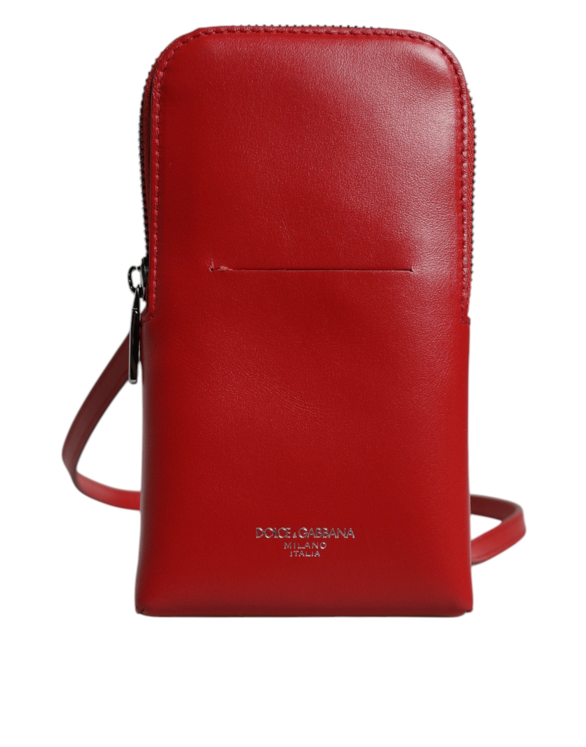 Geantă Dolce &amp; Gabbana din piele roșie cu bandă de telefon și curea crossbody