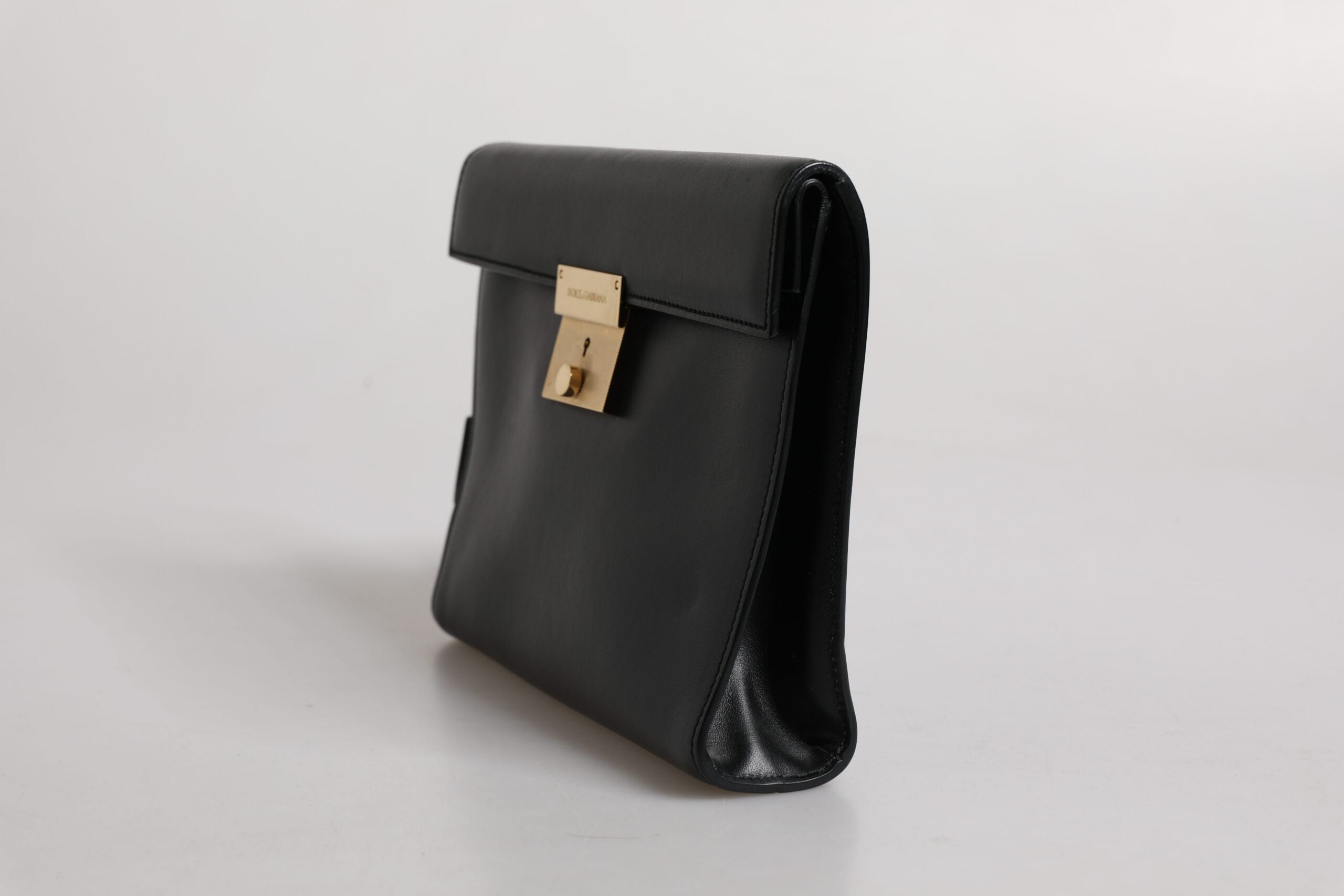 Dolce &amp; Gabbana – Dokumenten-Aktentasche aus schwarzem Leder mit Logo-Schild