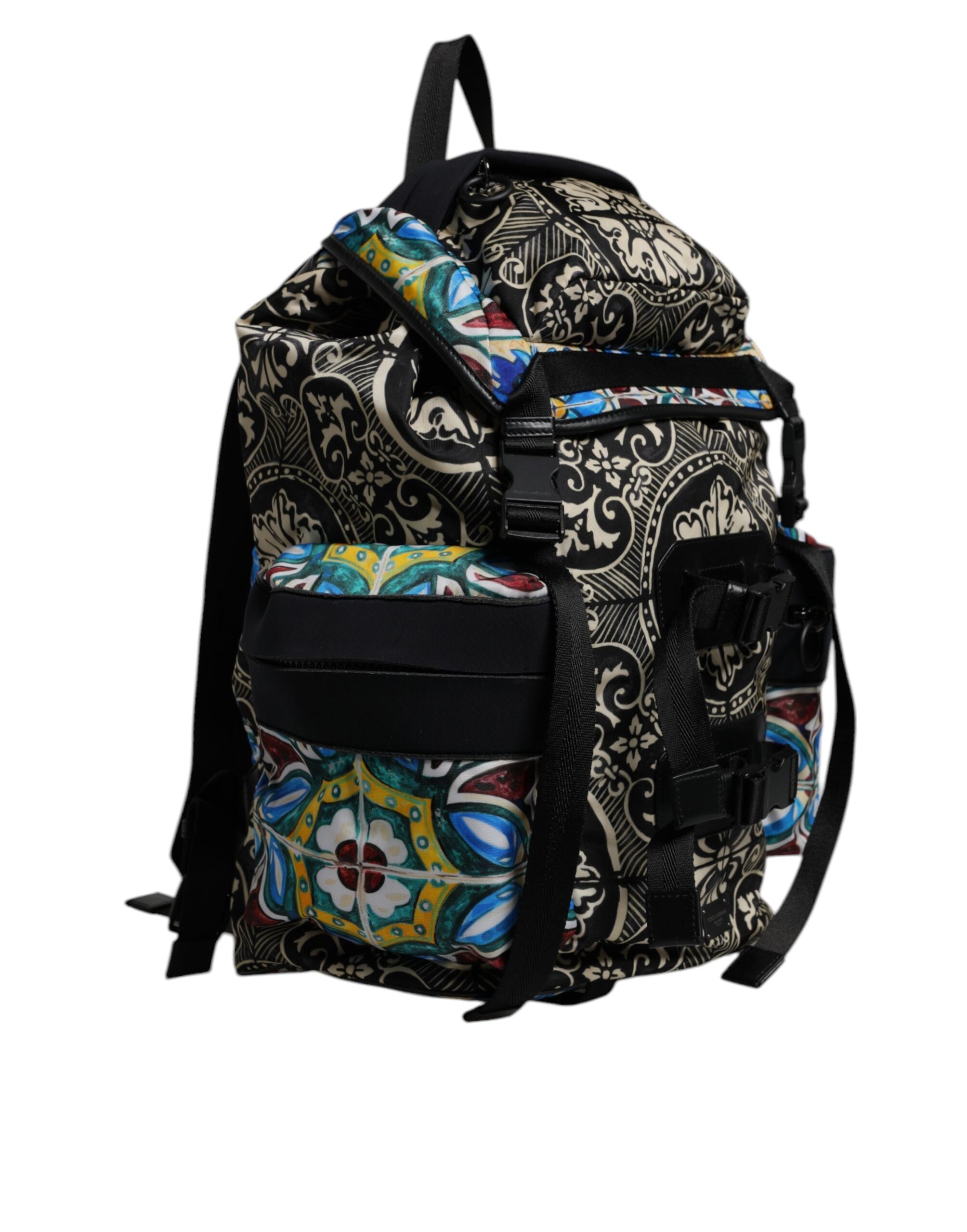 Dolce &amp; Gabbana – Rucksack aus Nylon mit mehrfarbigem Maiolika-Print
