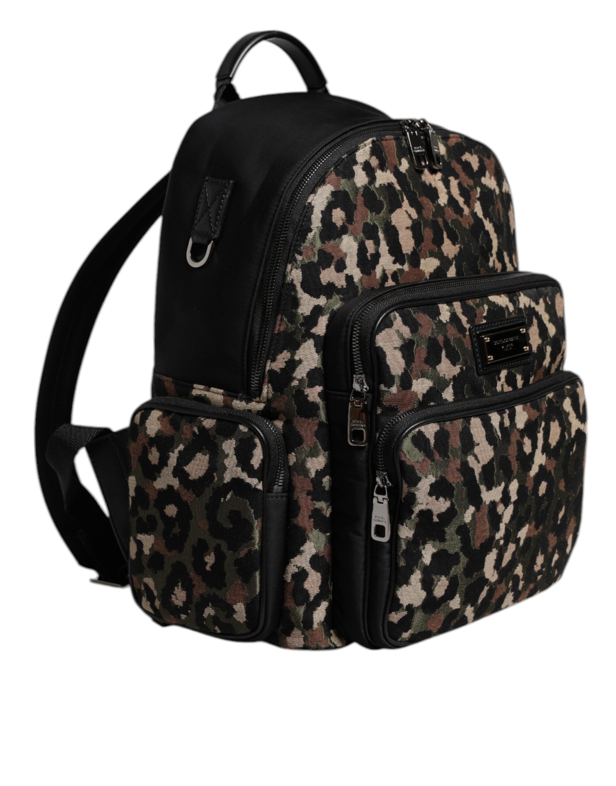 Dolce &amp; Gabbana Rucsac pentru bărbați cu imprimeu leopard multicolor și logo DG Plaque