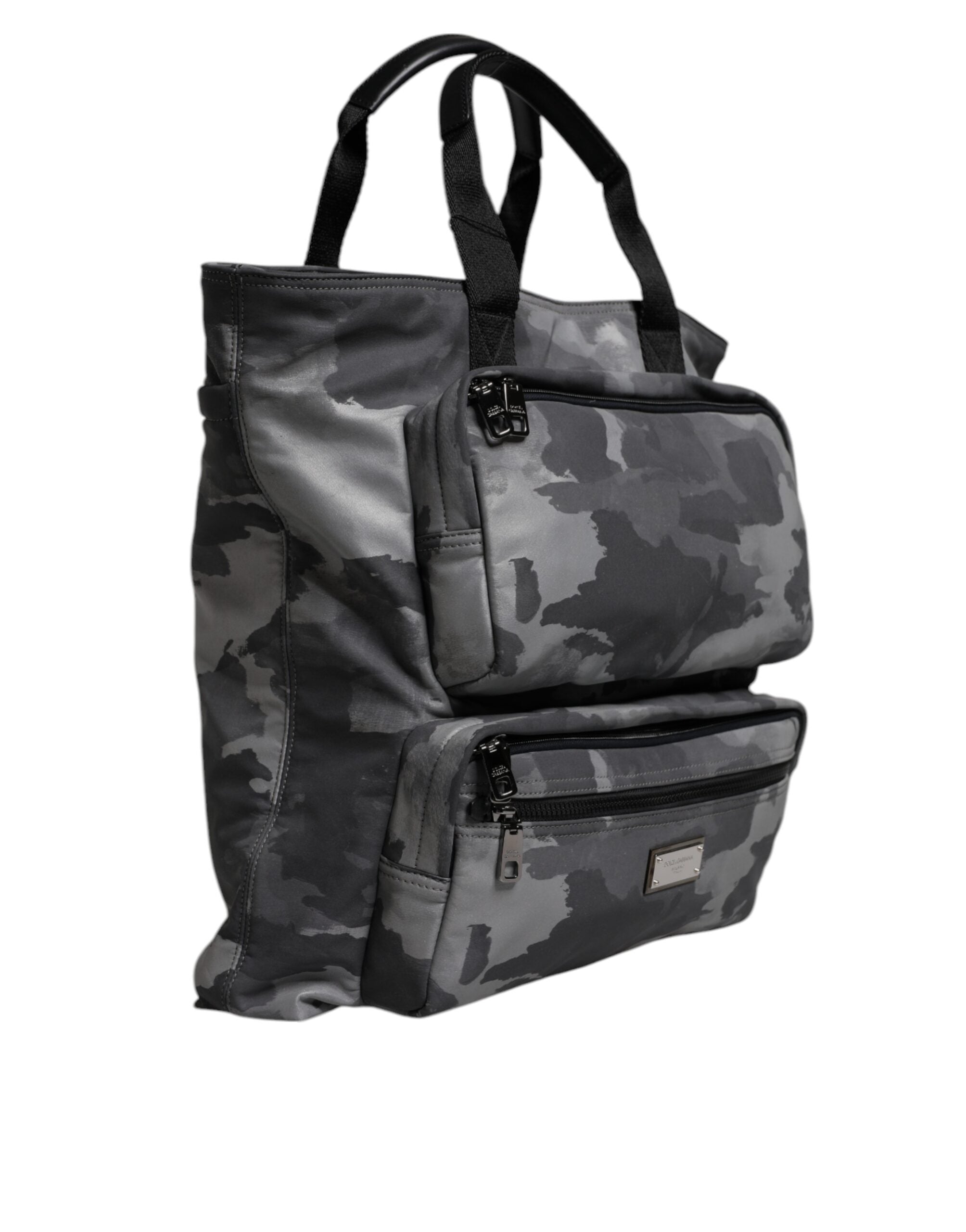 Geantă tote Dolce &amp; Gabbana din bumbac gri camo cu compartimente multiple