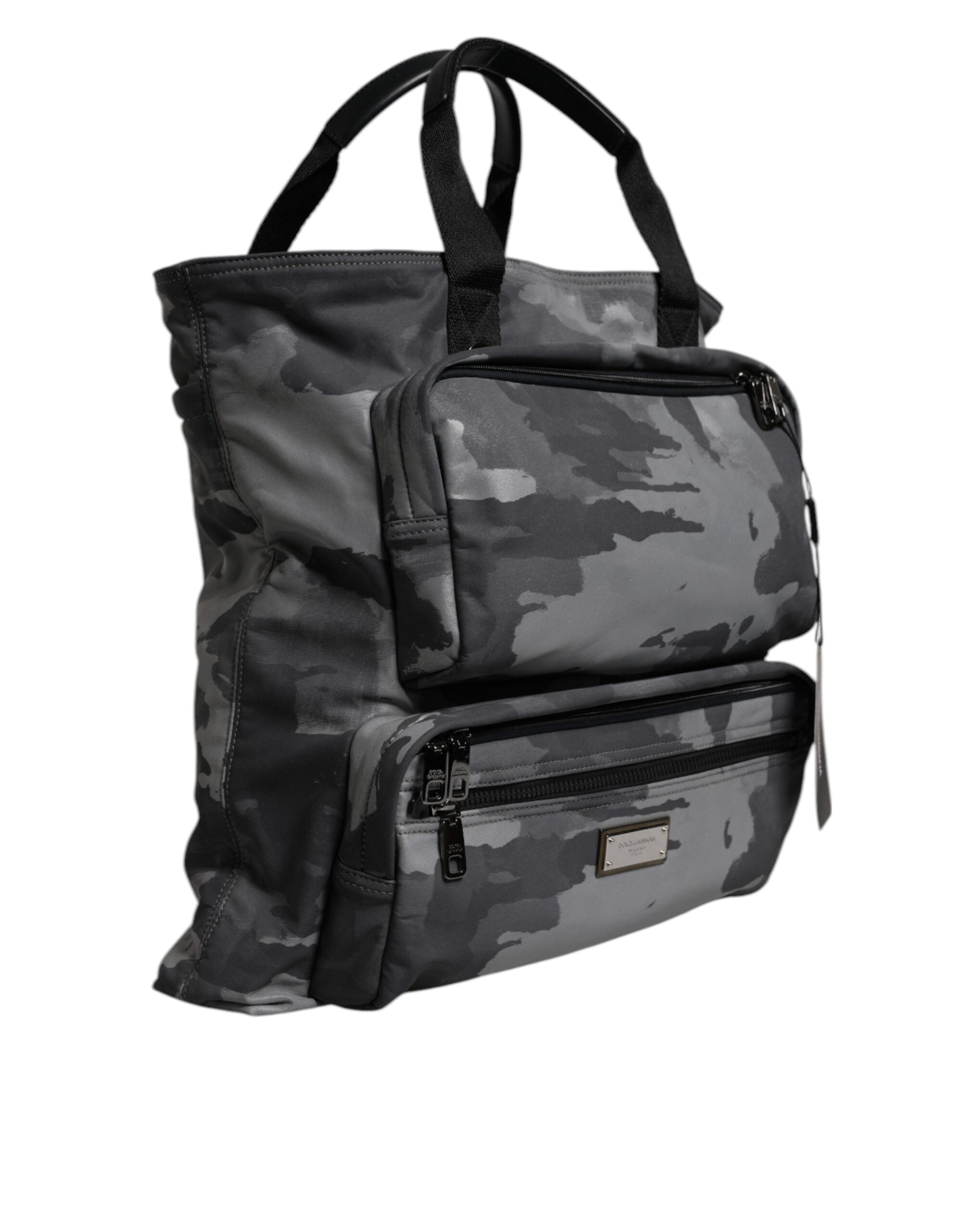 Geantă tote Dolce &amp; Gabbana din bumbac gri camo cu compartimente multiple