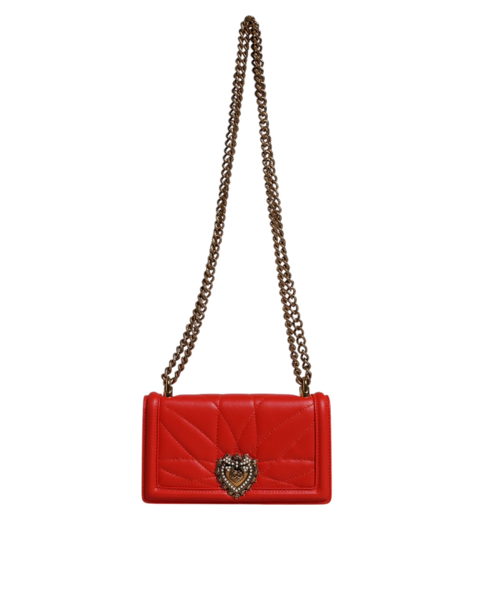 Geantă de telefon Dolce &amp; Gabbana Devotion matlasată roșie cu lanț crossbody