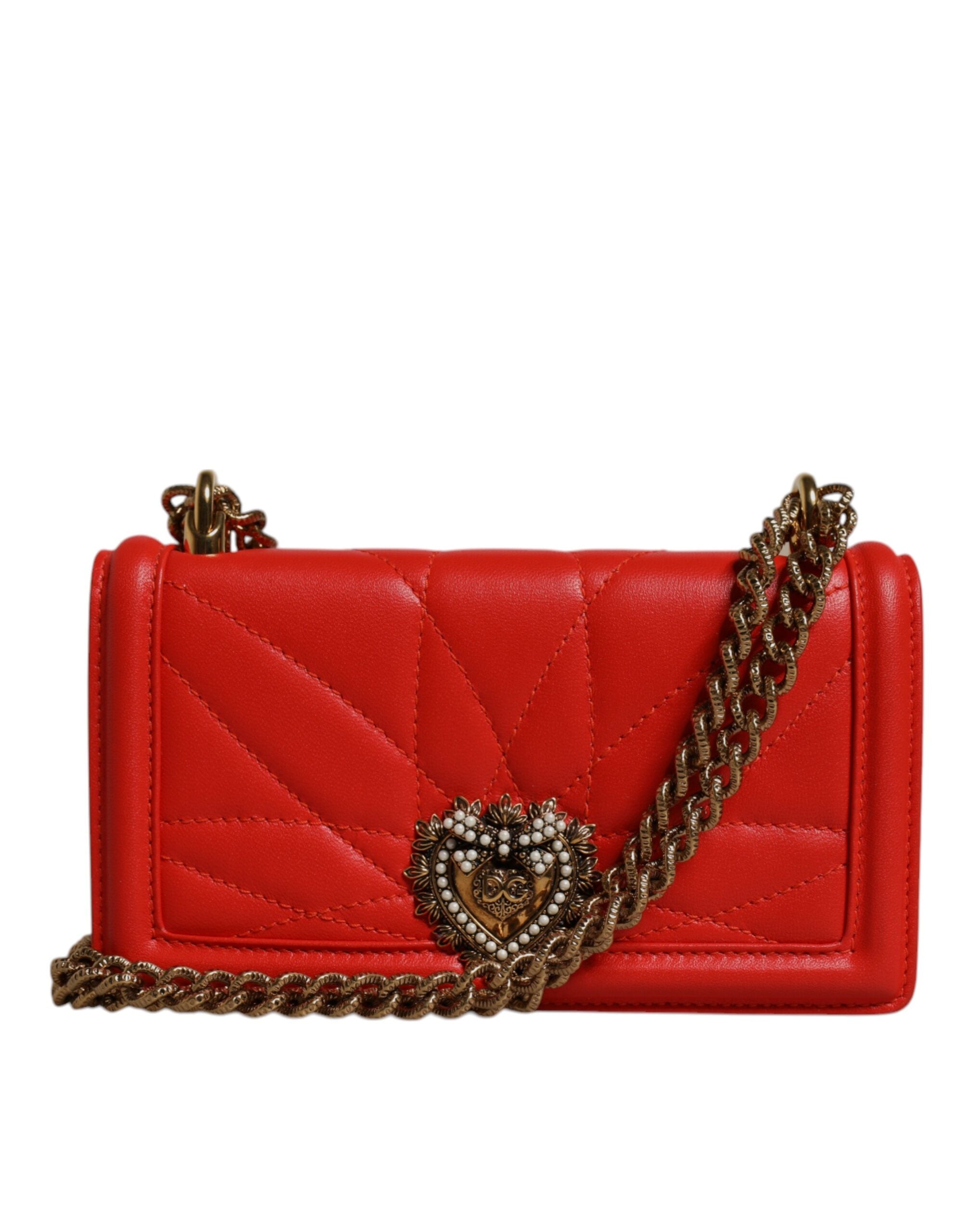 Geantă de telefon Dolce &amp; Gabbana Devotion matlasată roșie cu lanț crossbody