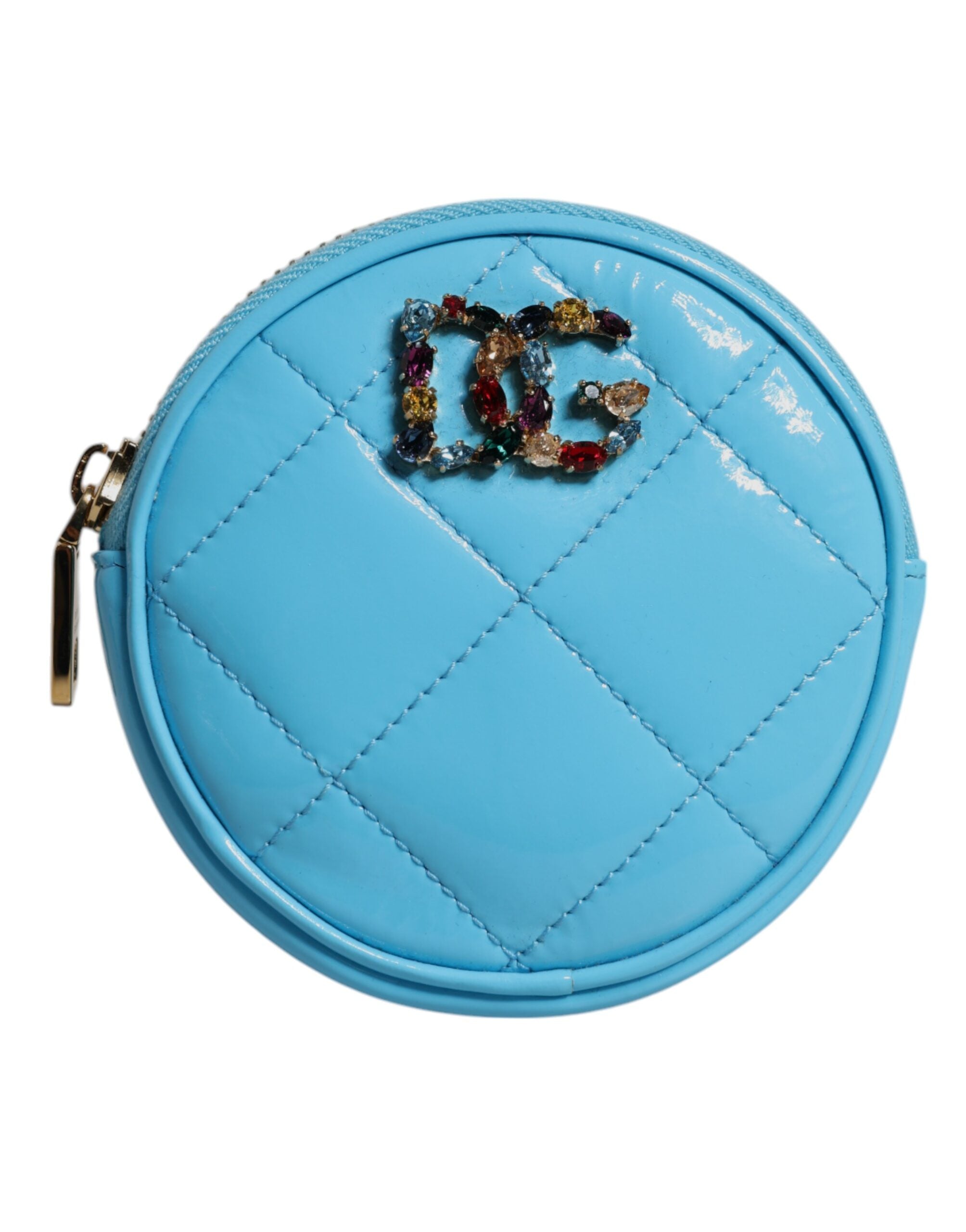 Portofel rotund Dolce &amp; Gabbana albastru deschis din piele de miel cu cristale DG
