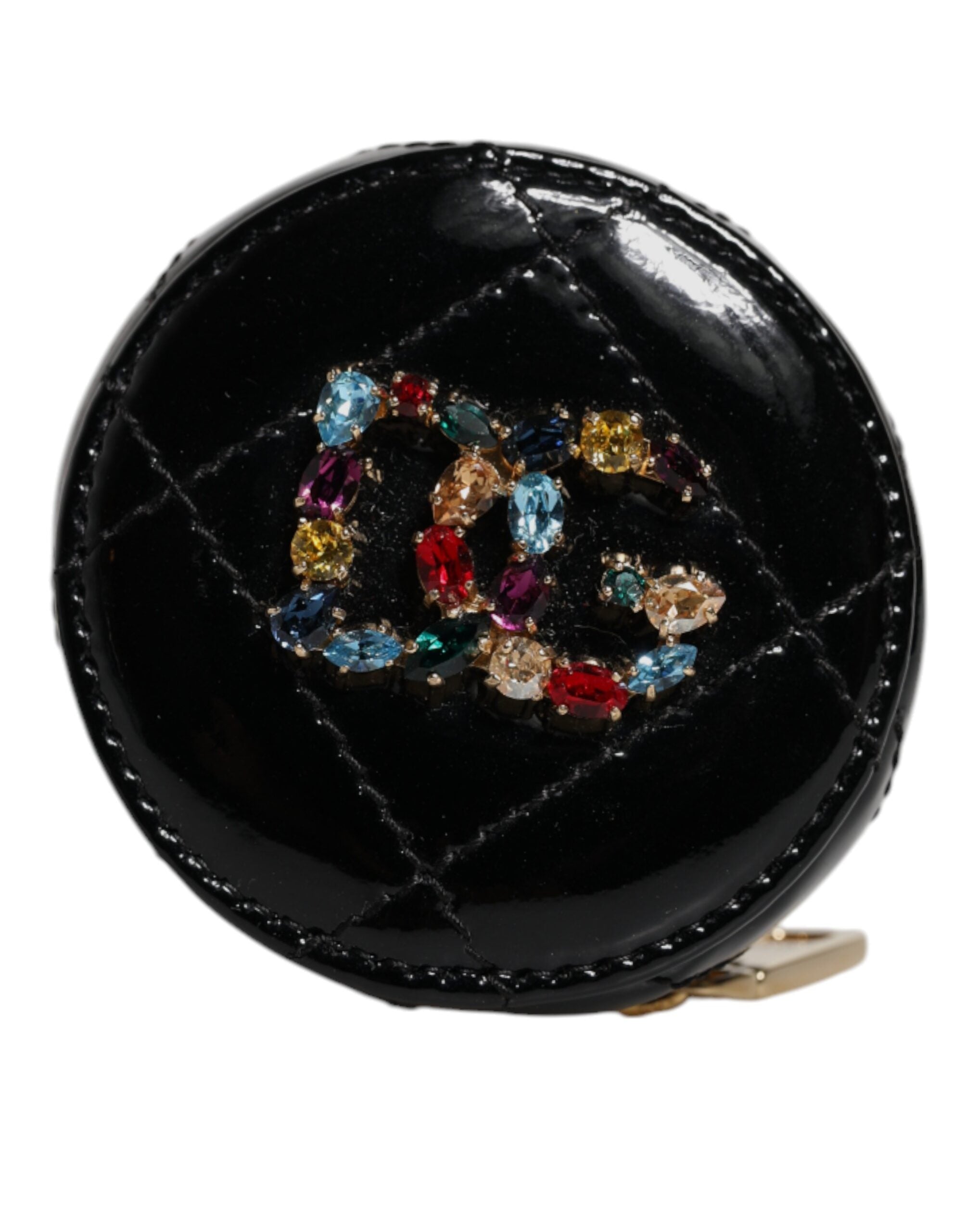 Portofel rotund Dolce &amp; Gabbana din piele de miel neagră cu cristale DG