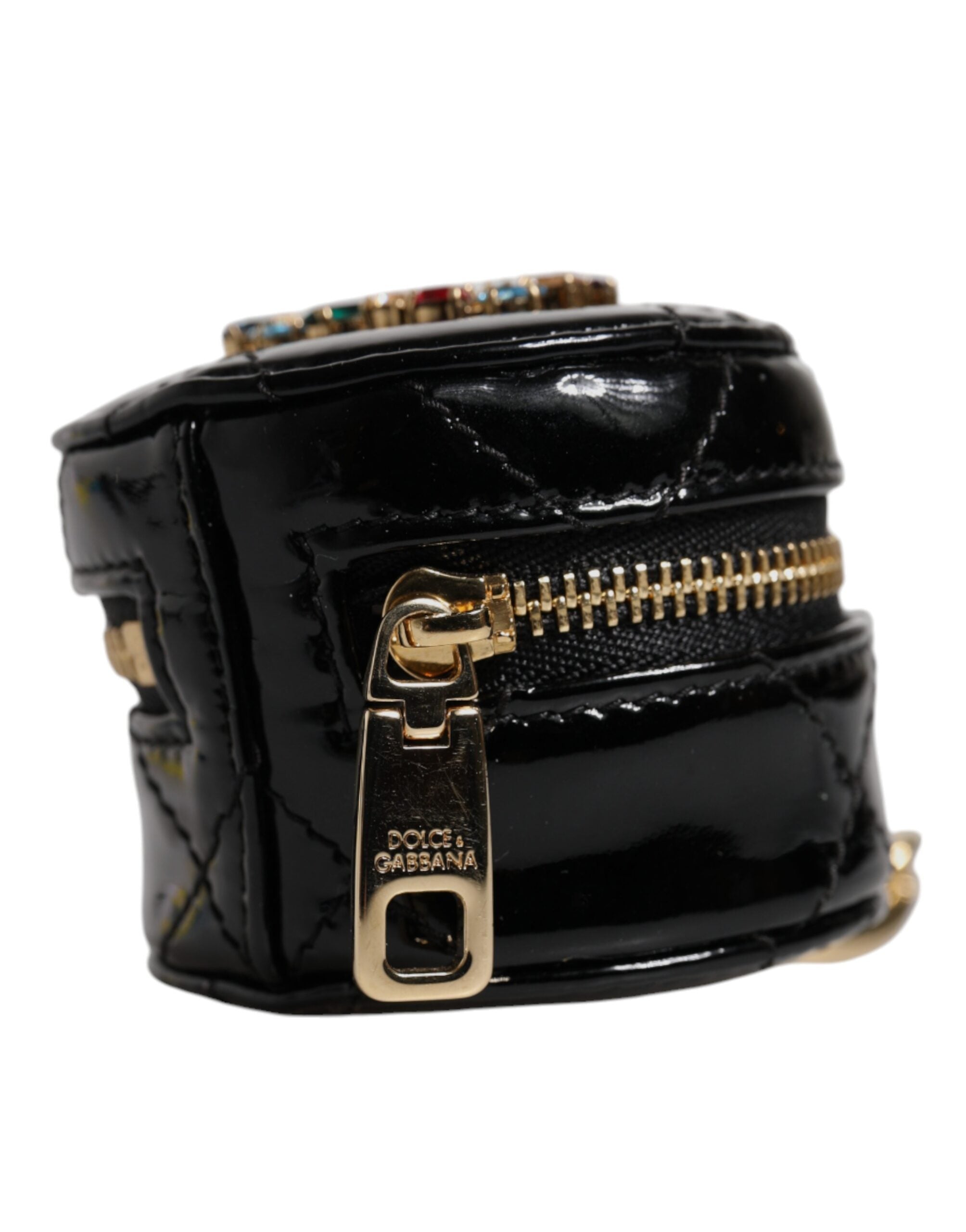 Portofel rotund Dolce &amp; Gabbana din piele de miel neagră cu cristale DG