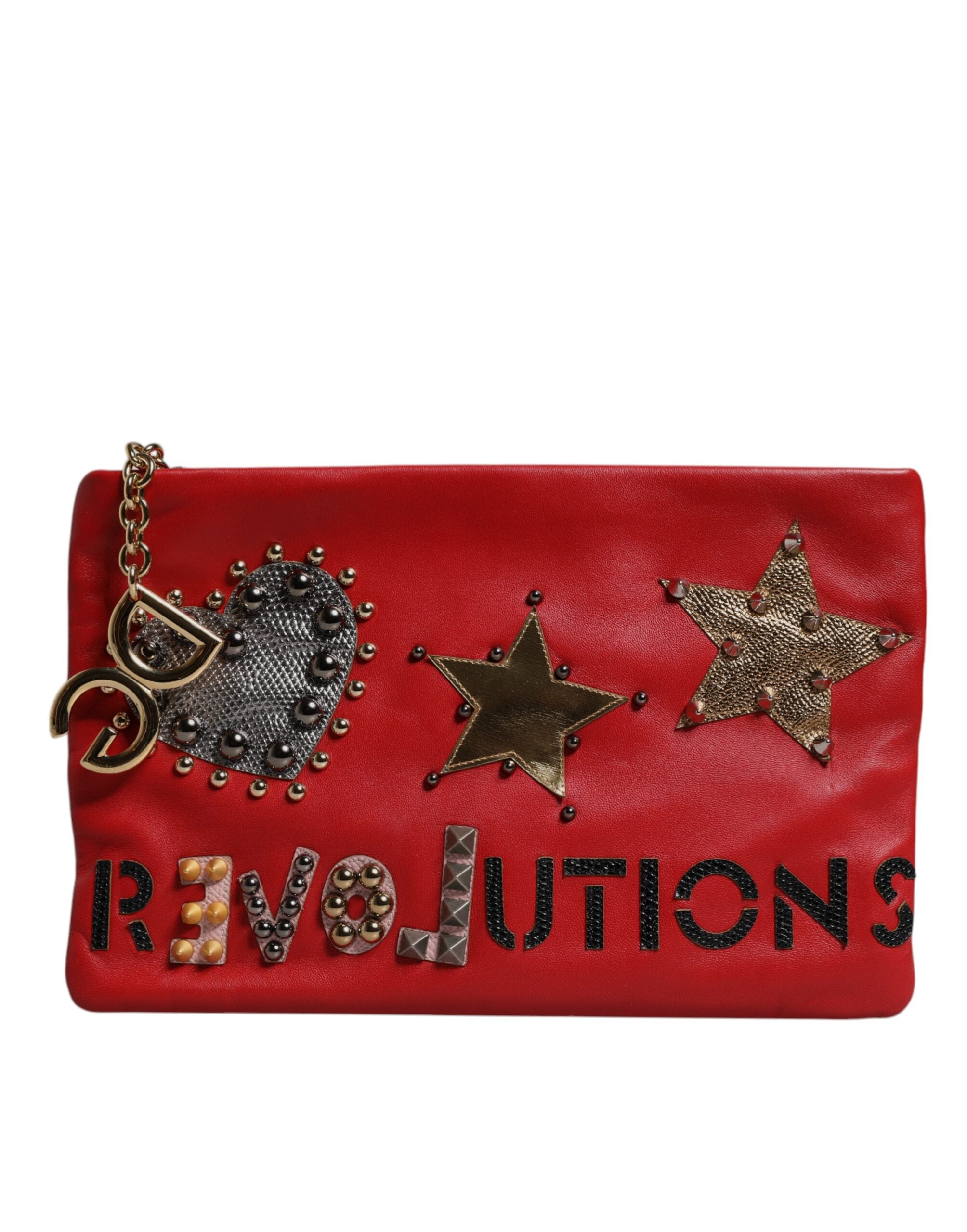 Dolce &amp; Gabbana – Rote Clutch aus verziertem Leder „Revolutions“
