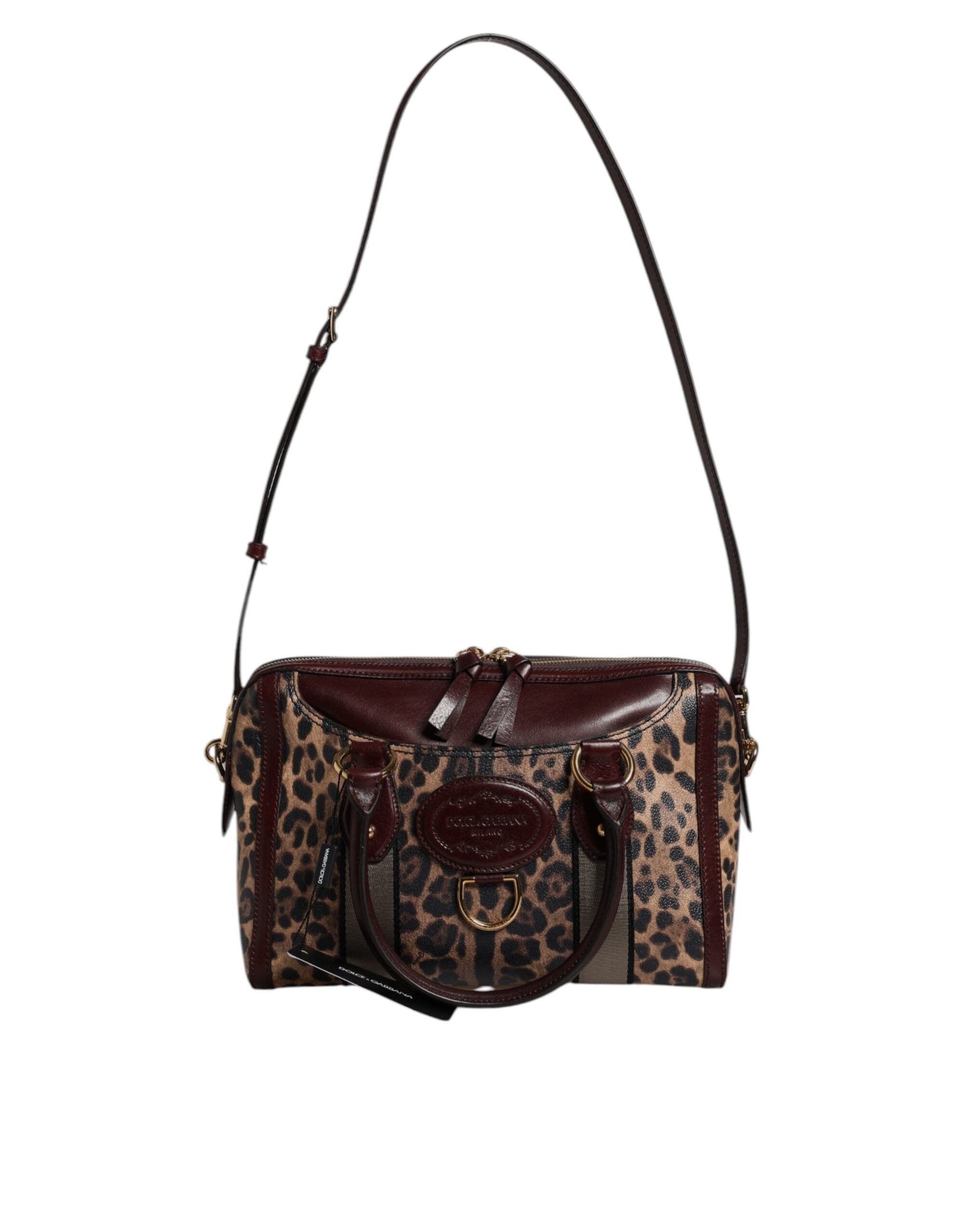 Geantă de umăr Dolce &amp; Gabbana din piele maro cu imprimeu leopard