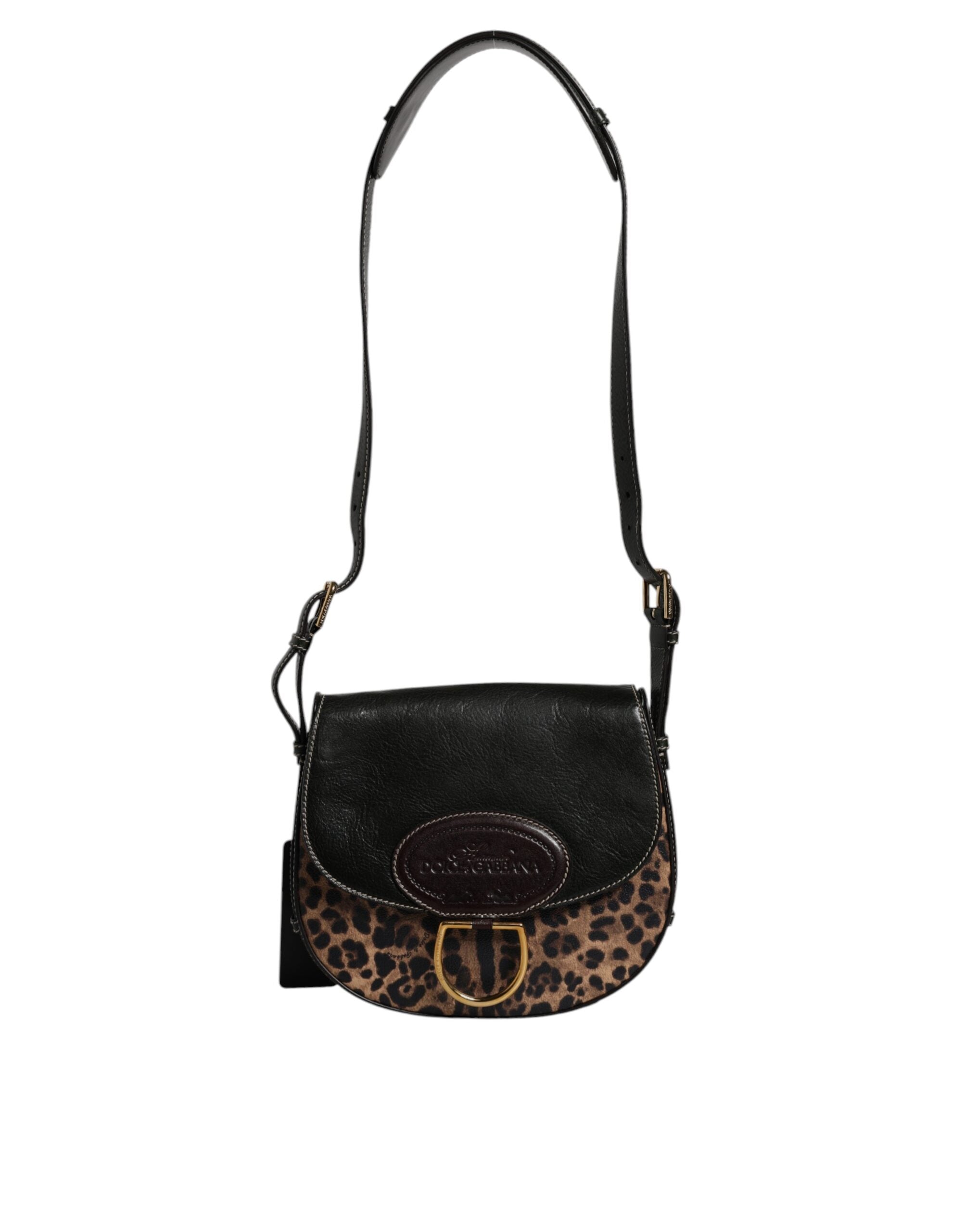 Geantă de umăr Dolce &amp; Gabbana cu imprimeu leopard negru și maro