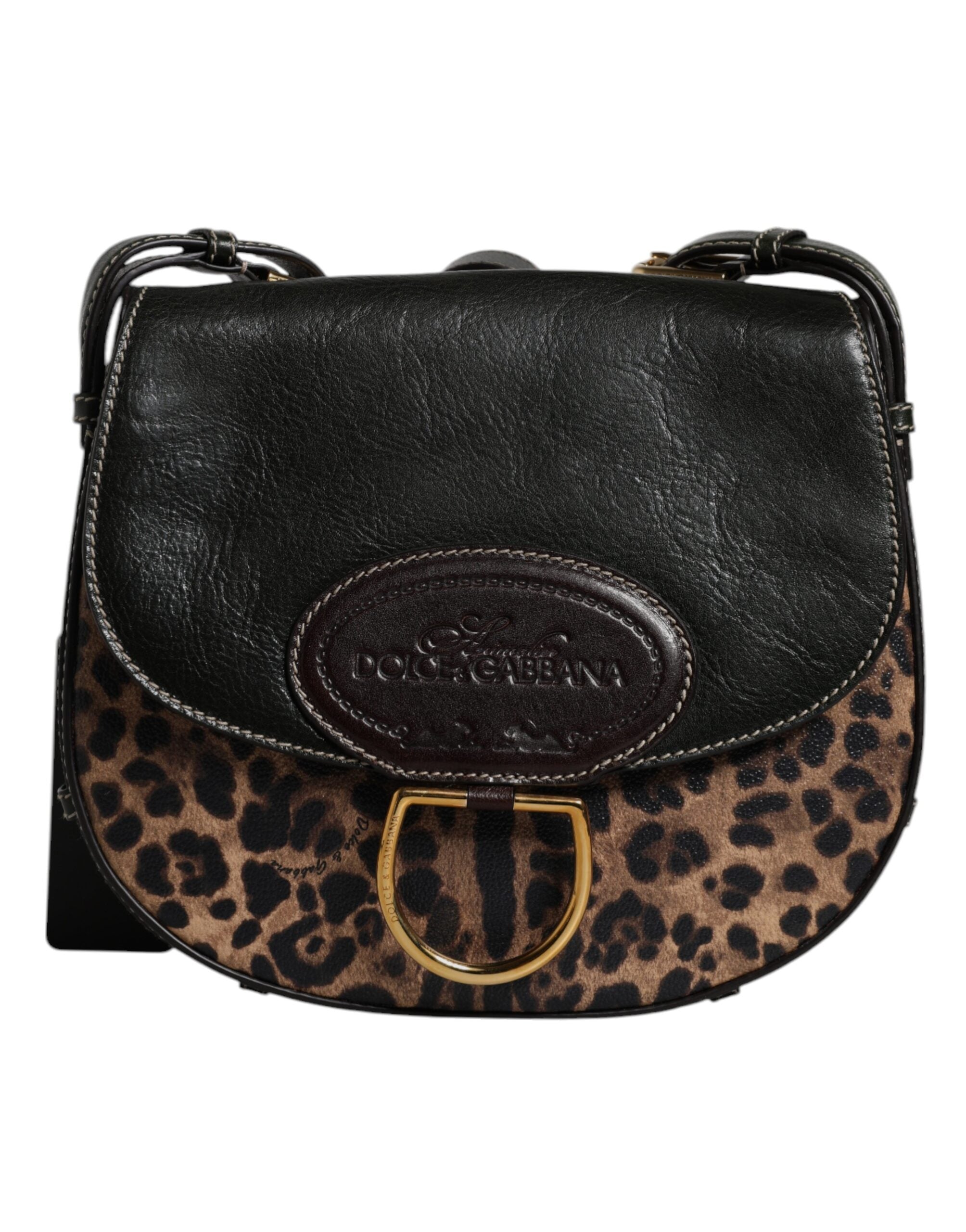 Geantă de umăr Dolce &amp; Gabbana cu imprimeu leopard negru și maro