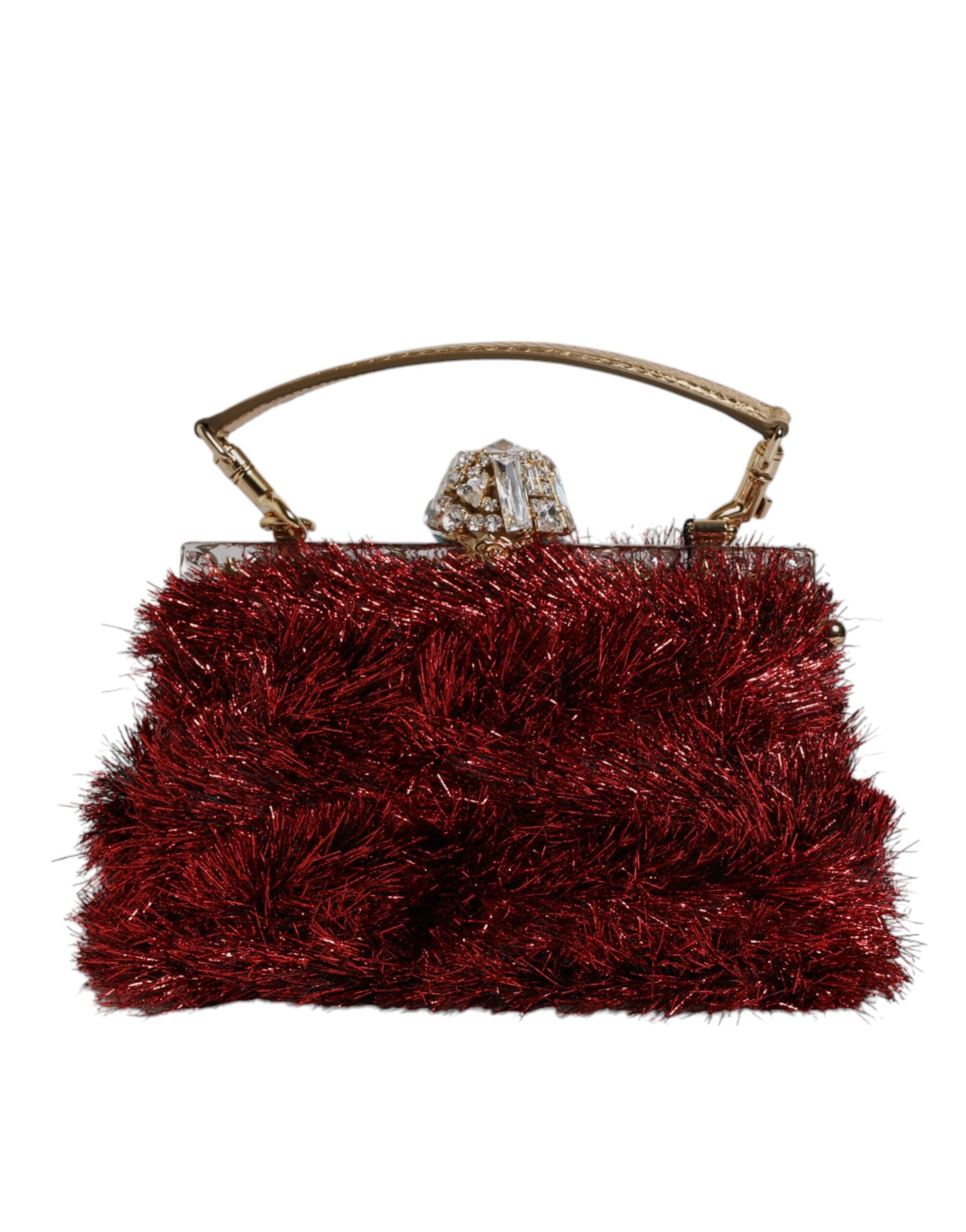 Geantă de seară Dolce &amp; Gabbana cu lanț roșu auriu VANDA și cristale Tinsel