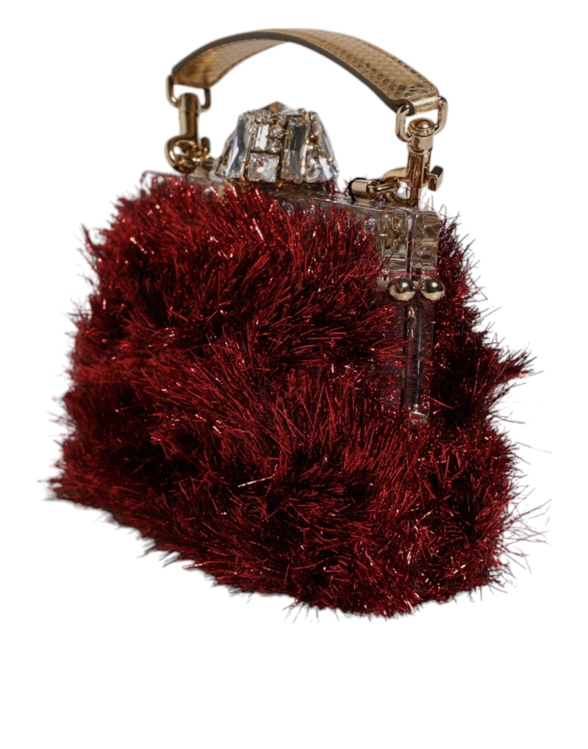 Geantă de seară Dolce &amp; Gabbana cu lanț roșu auriu VANDA și cristale Tinsel