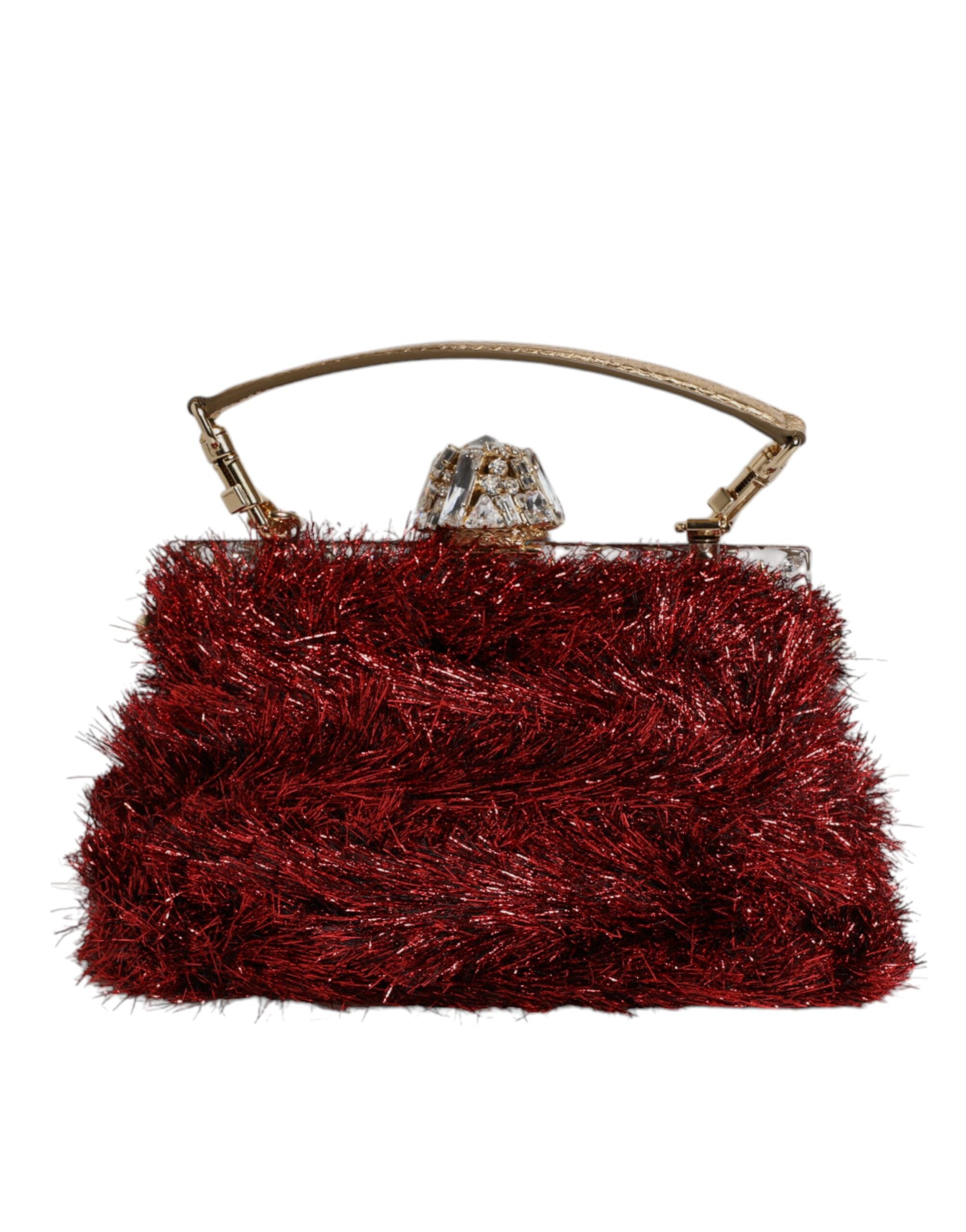 Geantă de seară Dolce &amp; Gabbana cu lanț roșu auriu VANDA și cristale Tinsel