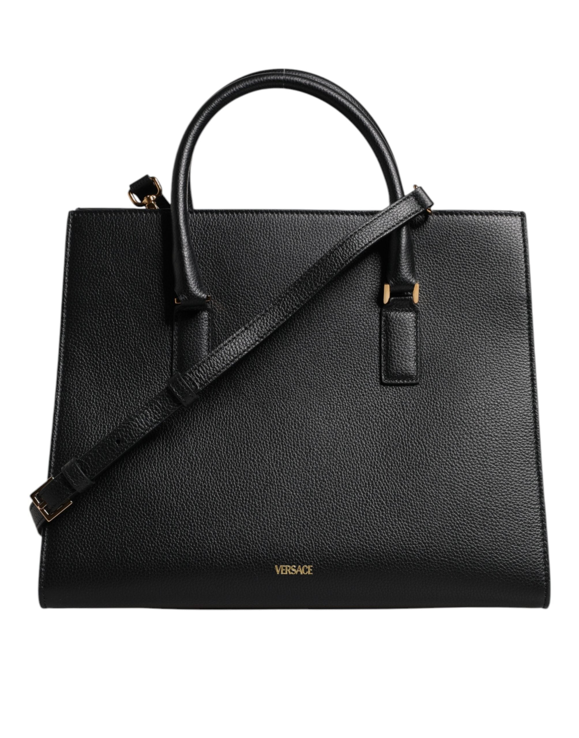 Geantă crossbody de umăr Versace din piele neagră, cu mâner superior