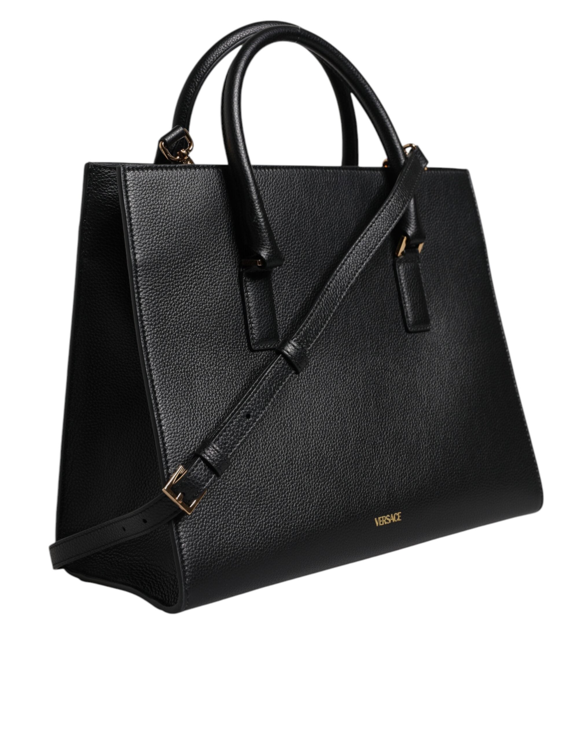 Geantă crossbody de umăr Versace din piele neagră, cu mâner superior