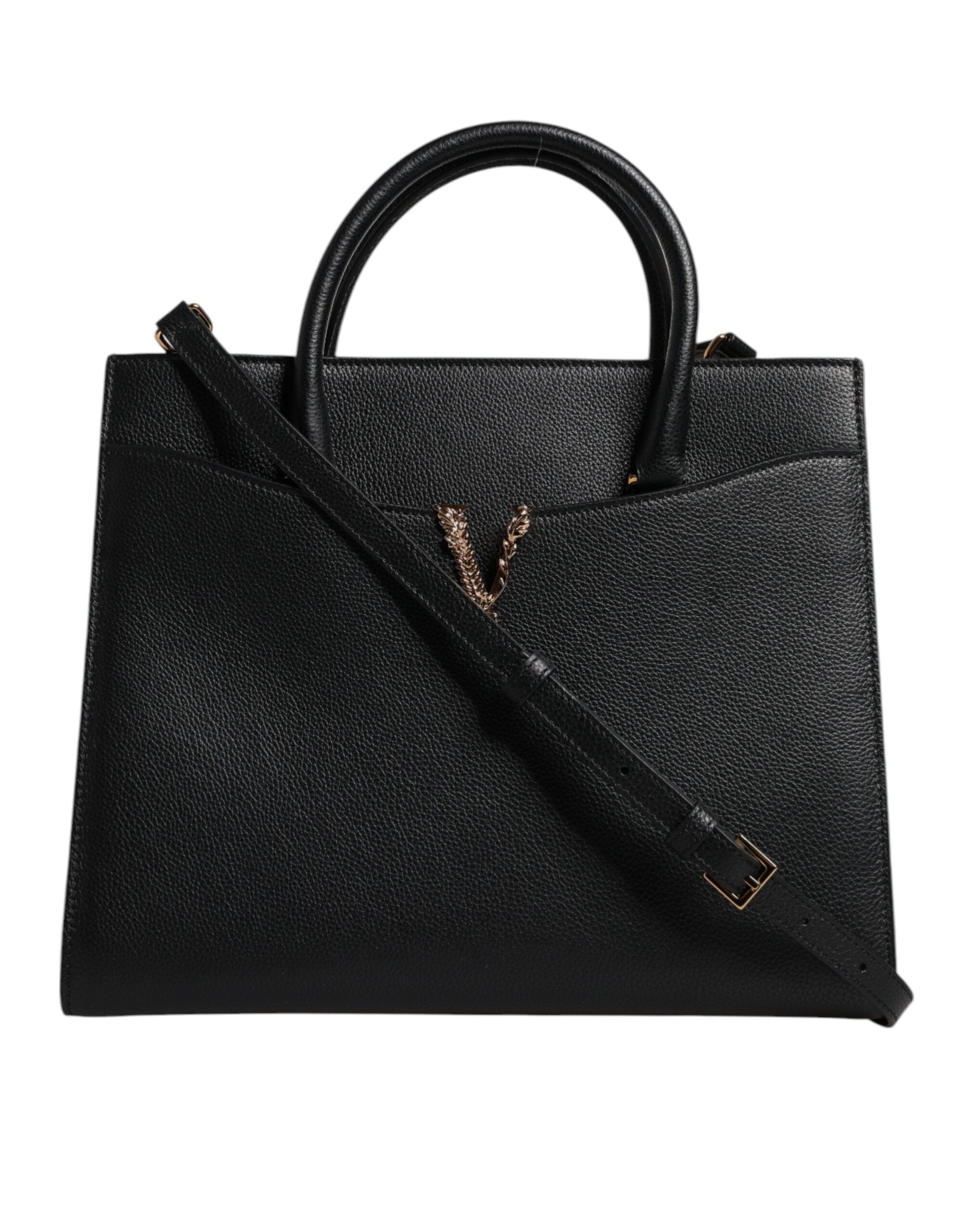 Geantă crossbody de umăr Versace din piele neagră, cu mâner superior
