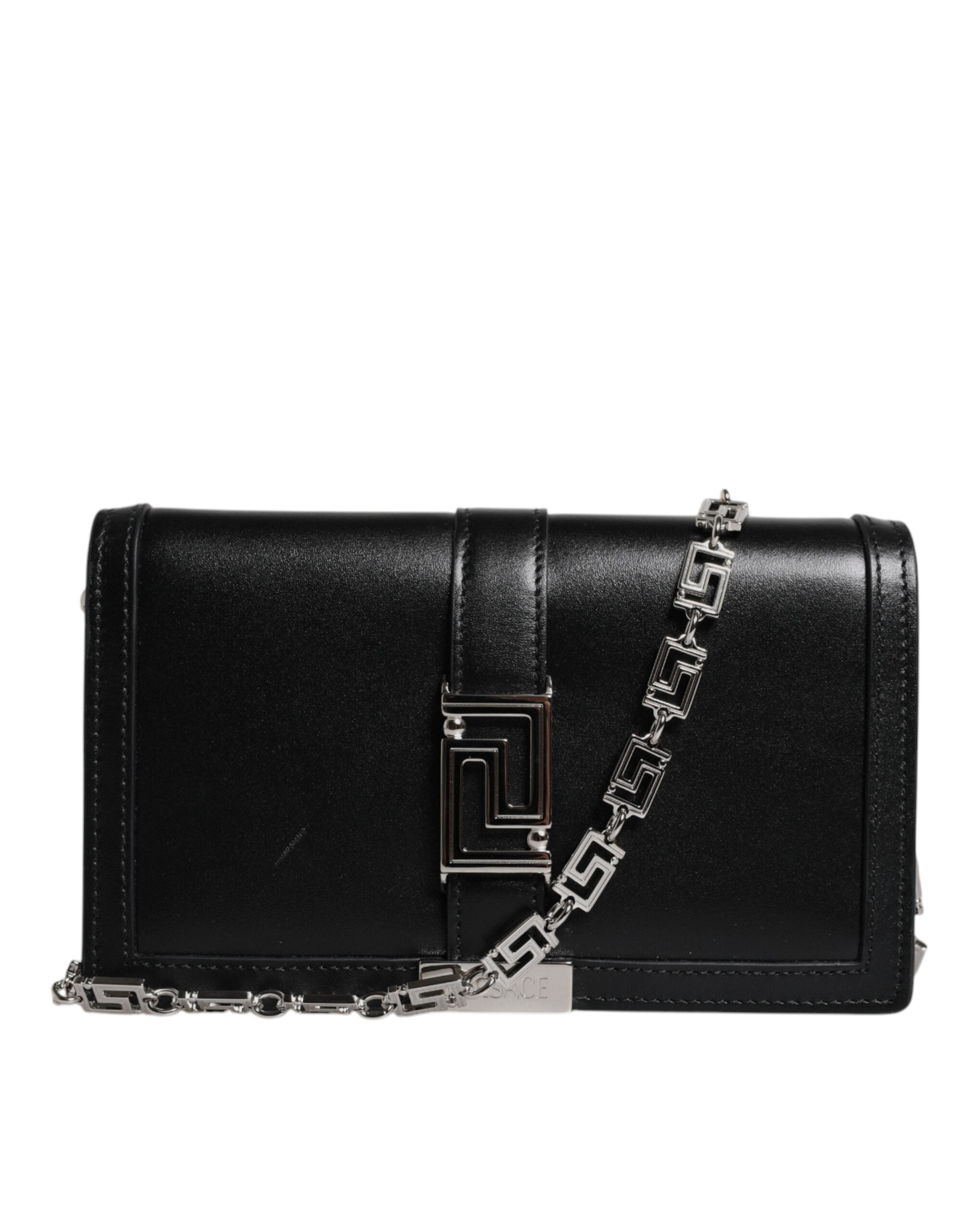 Geantă crossbody de umăr Versace din piele de vițel neagră cu curea de lanț