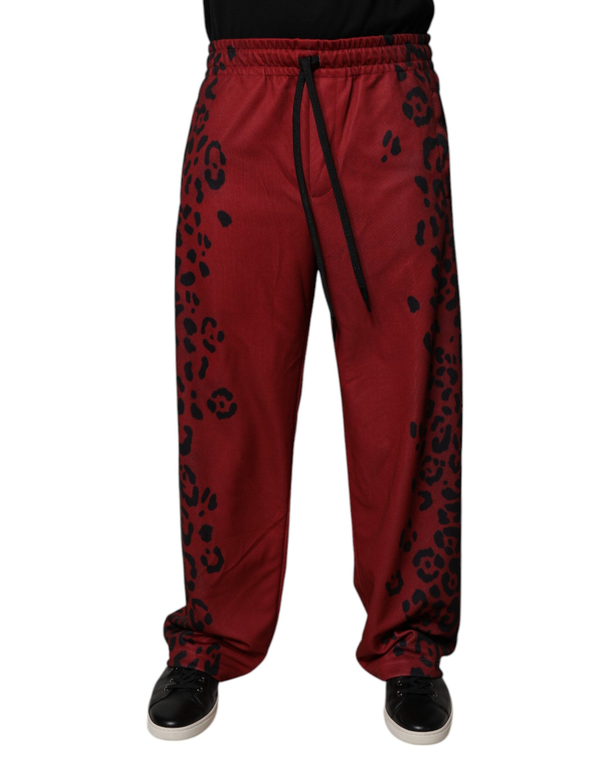 Pantaloni jogger din poliester cu imprimeu leopard roșu pentru bărbați Dolce &amp; Gabbana
