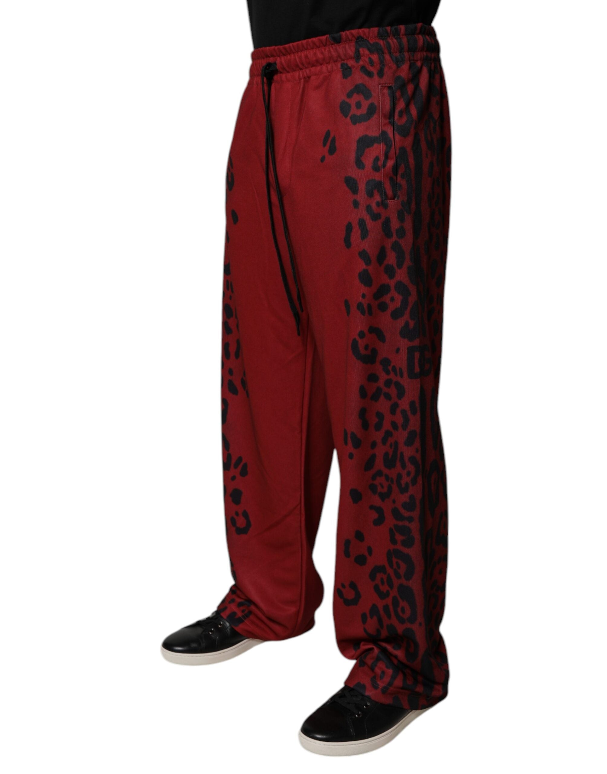 Pantaloni jogger din poliester cu imprimeu leopard roșu pentru bărbați Dolce &amp; Gabbana