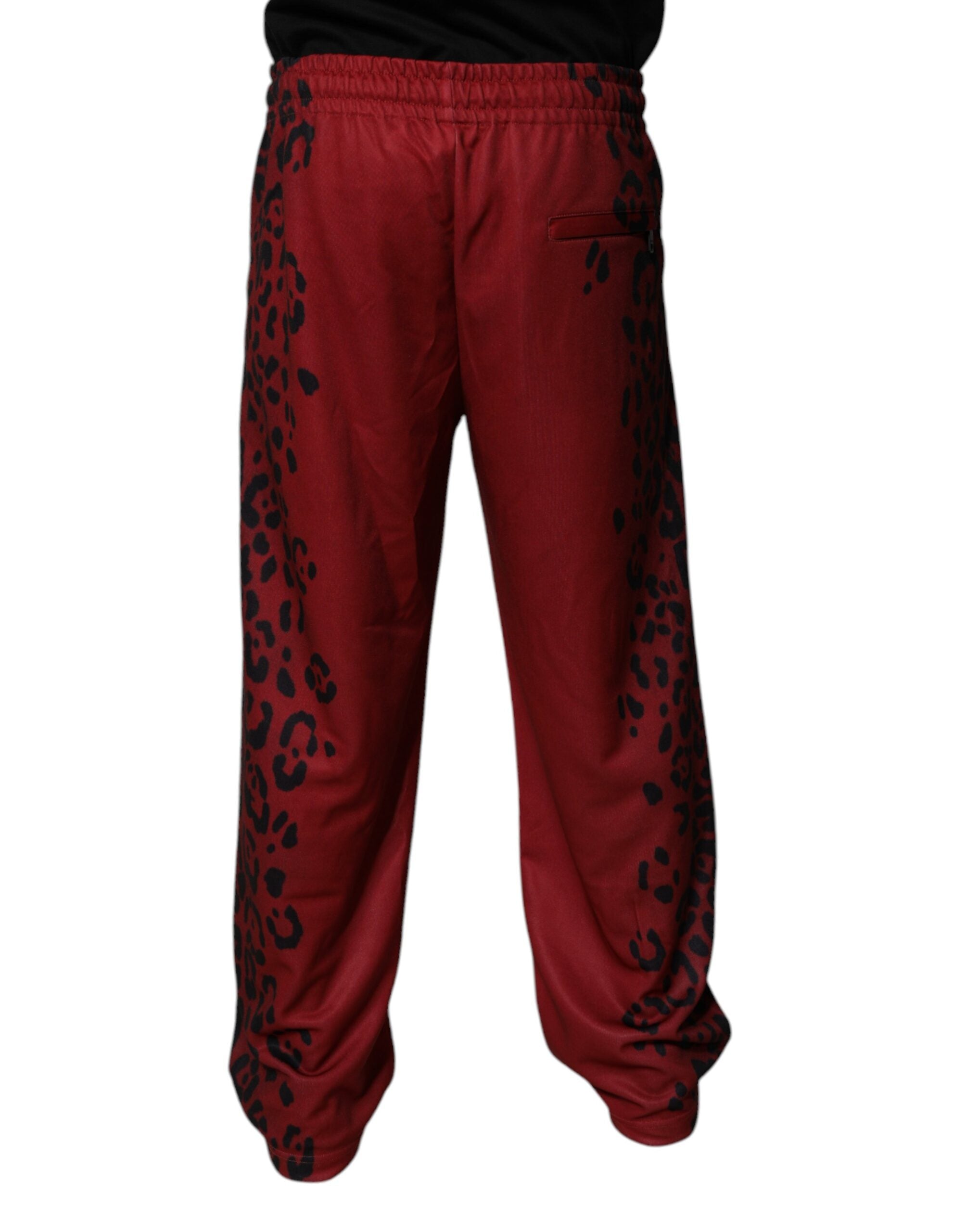 Pantaloni jogger din poliester cu imprimeu leopard roșu pentru bărbați Dolce &amp; Gabbana