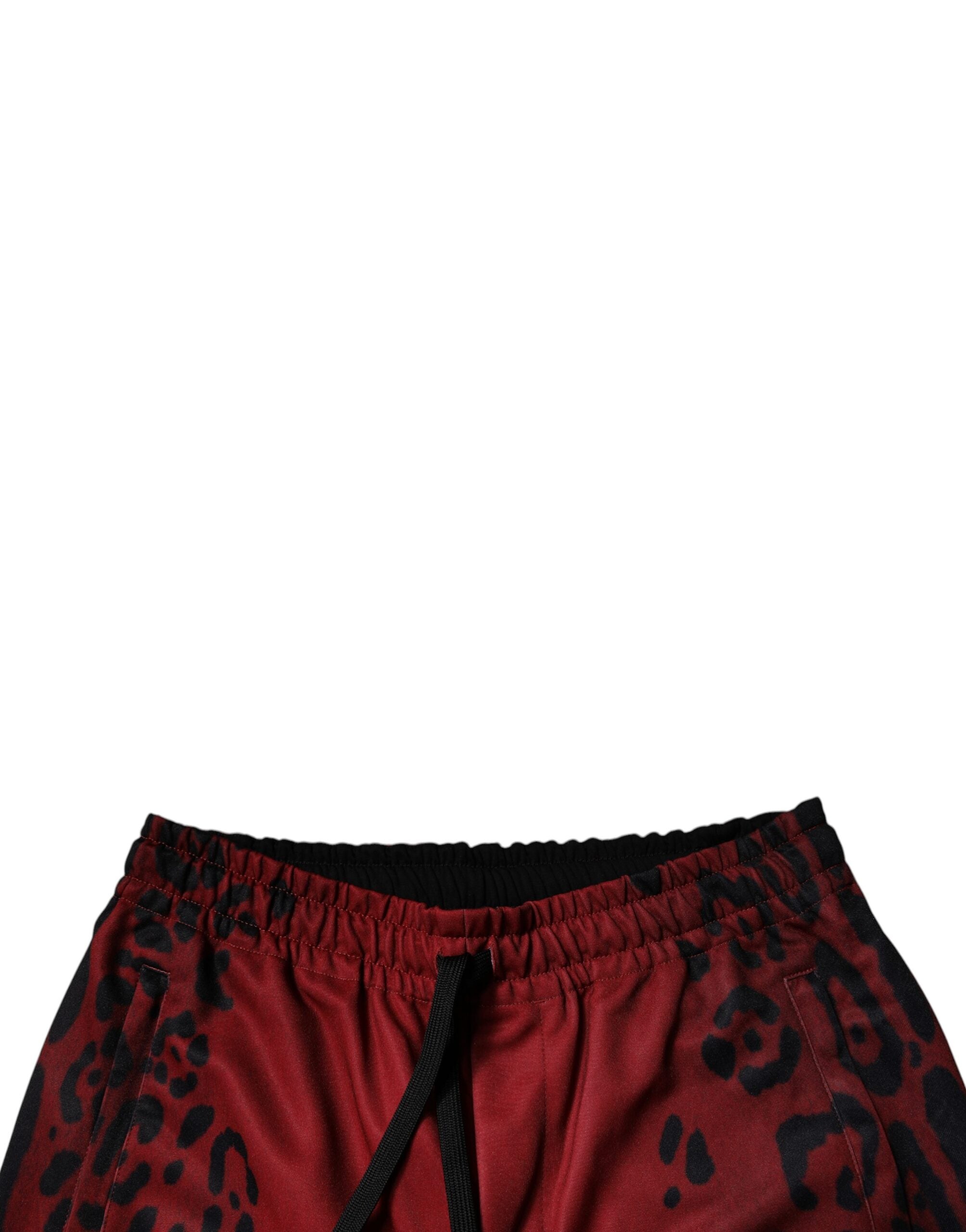 Pantaloni jogger din poliester cu imprimeu leopard roșu pentru bărbați Dolce &amp; Gabbana