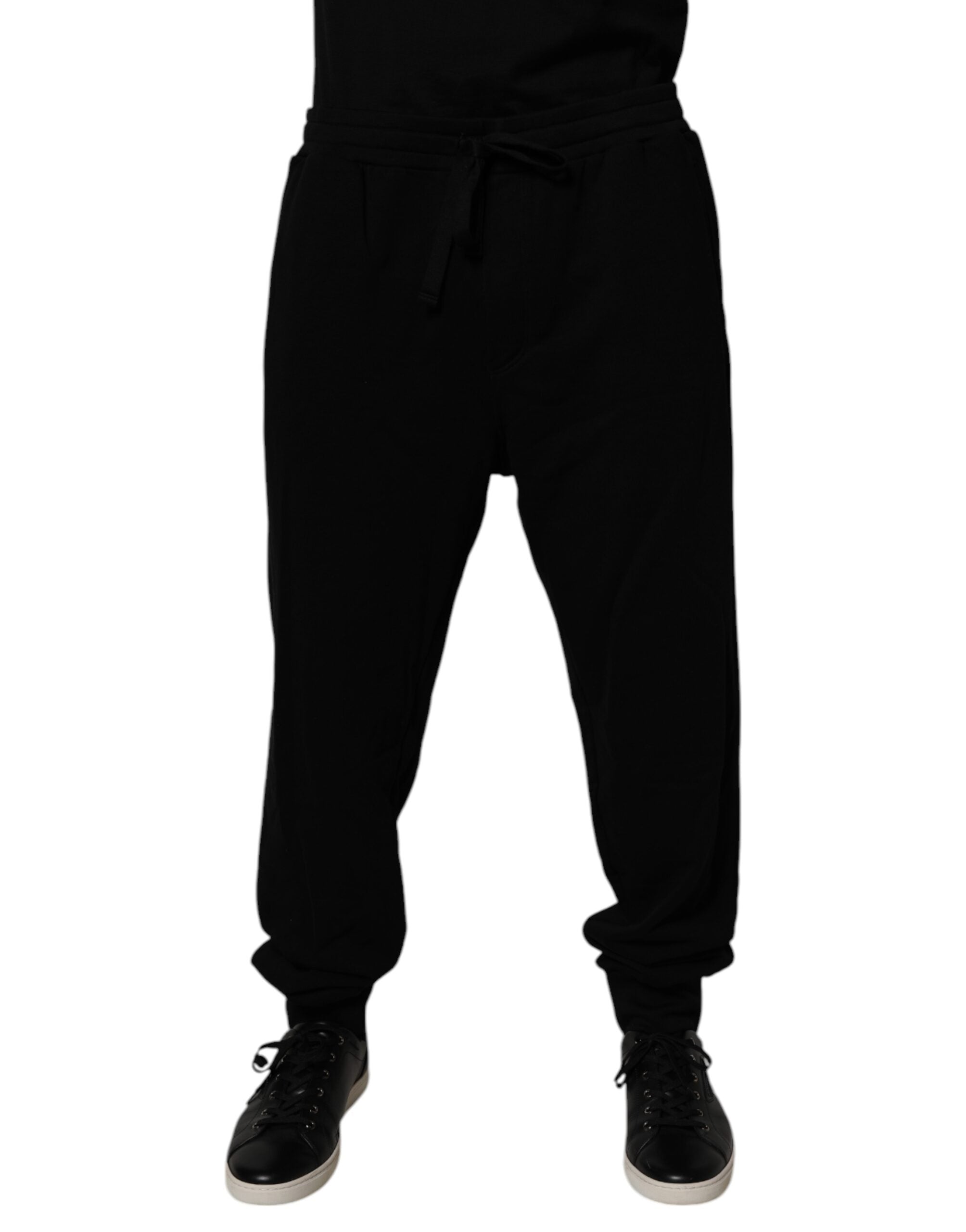Pantaloni jogger Dolce &amp; Gabbana negri din bumbac cu logo coroană