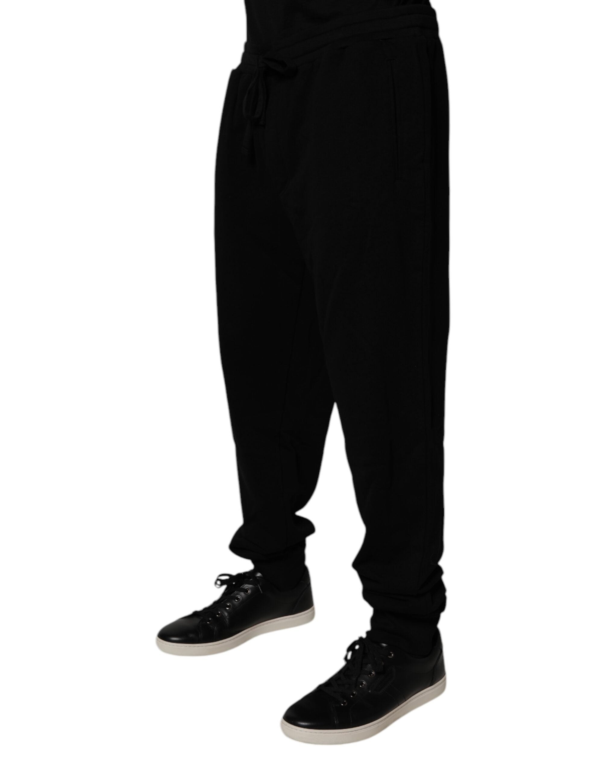 Pantaloni jogger Dolce &amp; Gabbana negri din bumbac cu logo coroană