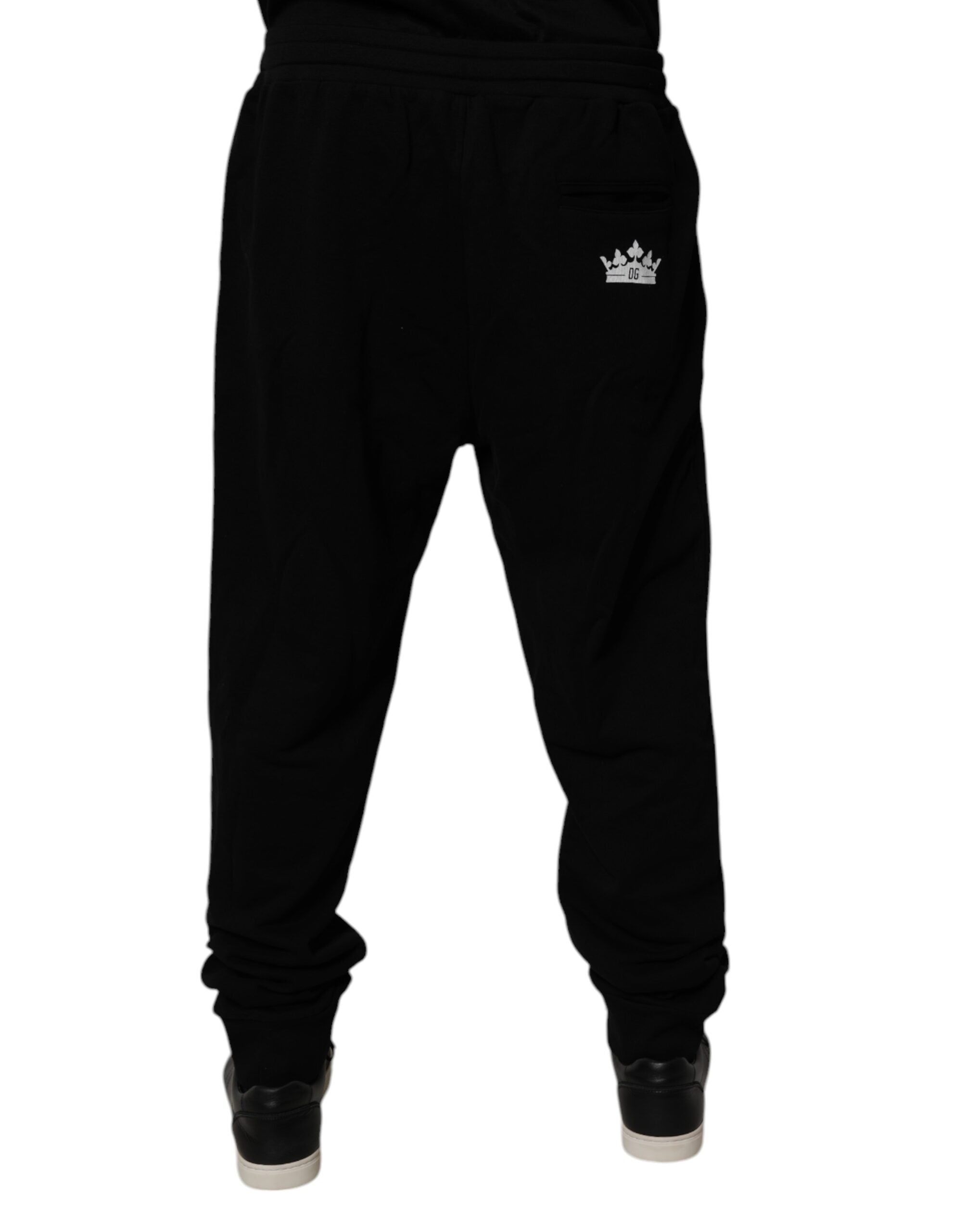 Pantaloni jogger Dolce &amp; Gabbana negri din bumbac cu logo coroană