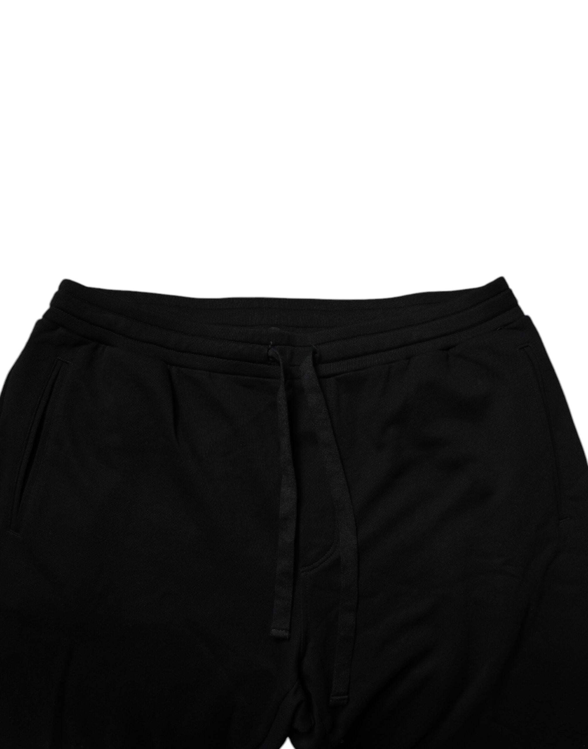 Pantaloni jogger Dolce &amp; Gabbana negri din bumbac cu logo coroană