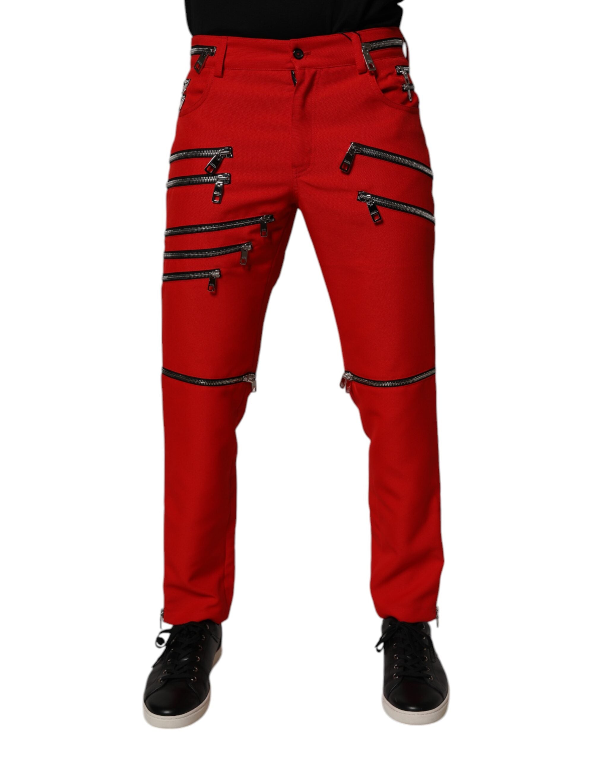 Pantaloni drepți cu fermoar roșu Dolce &amp; Gabbana