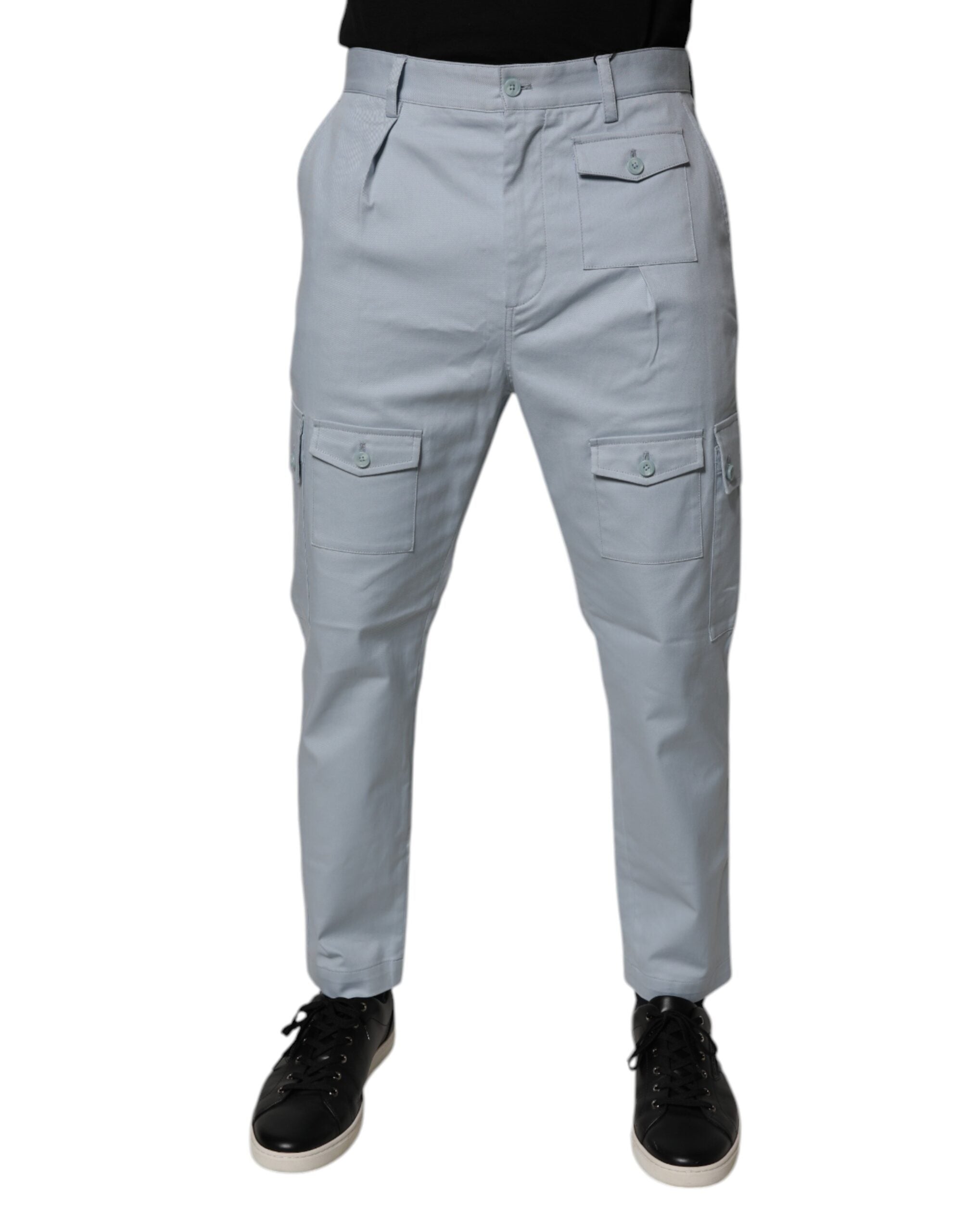 Pantaloni cargo din bumbac albastru deschis Dolce &amp; Gabbana