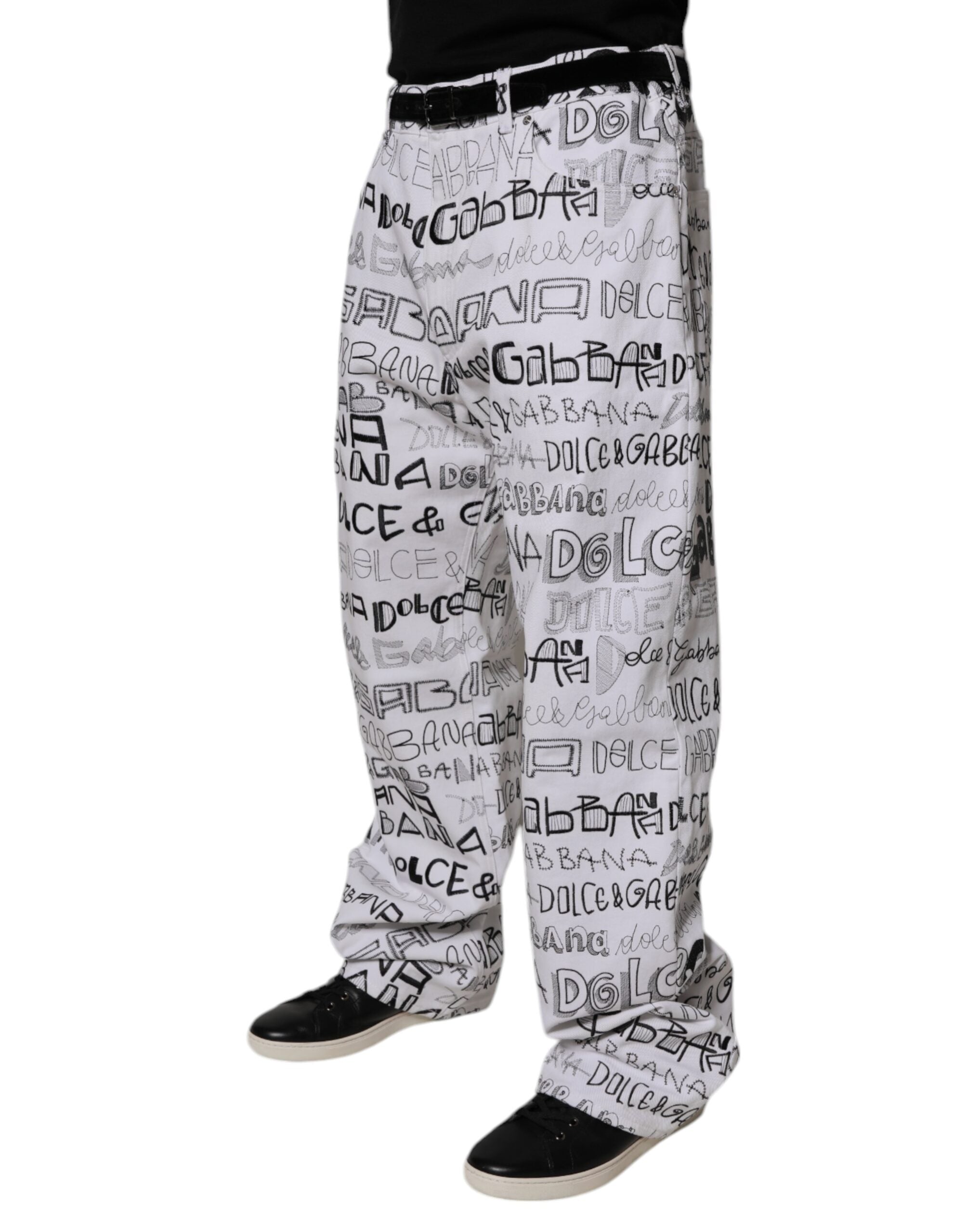 Dolce &amp; Gabbana Weiße, gerade geschnittene Jeans mit Logo-Print für Herren