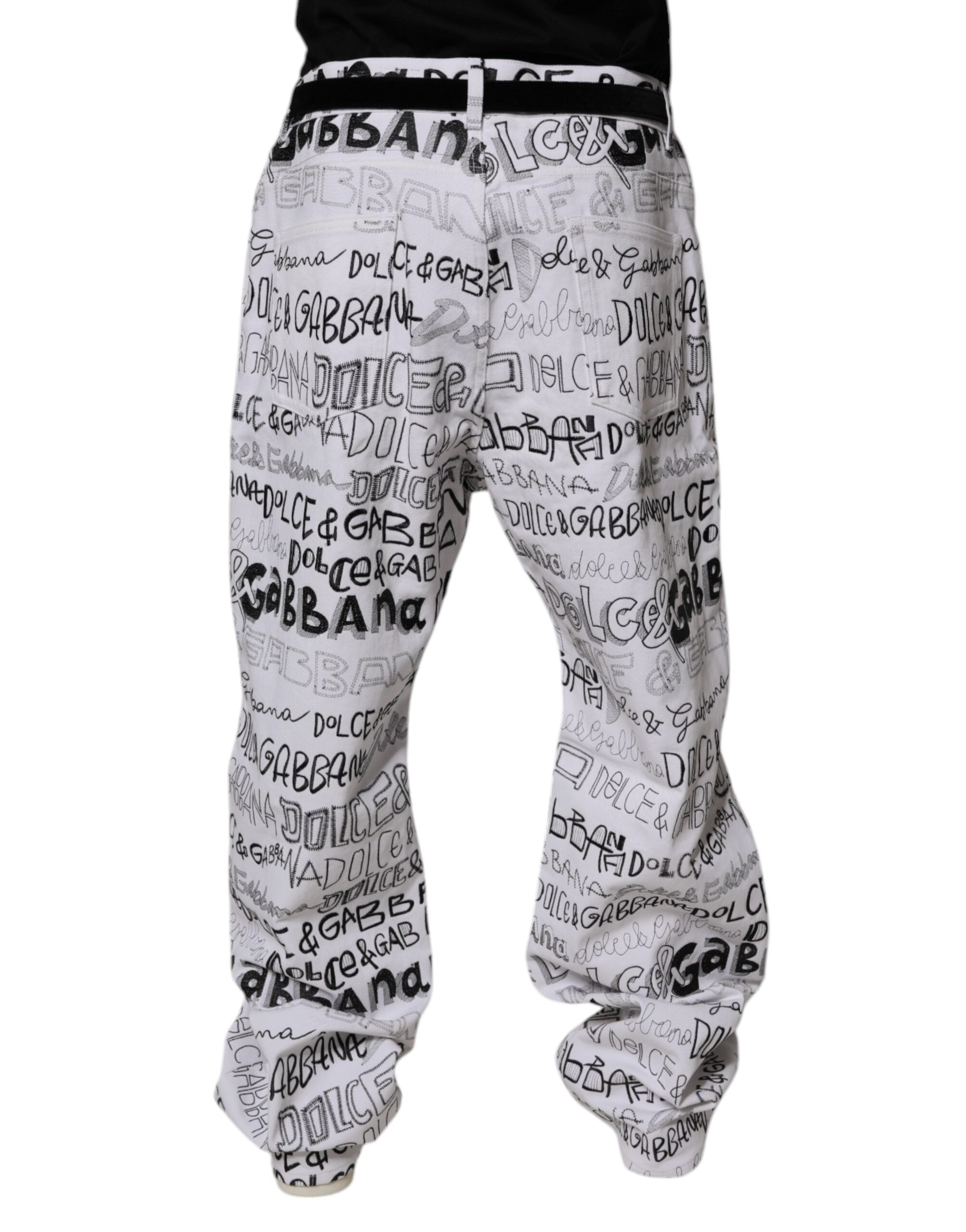 Dolce &amp; Gabbana Weiße, gerade geschnittene Jeans mit Logo-Print für Herren