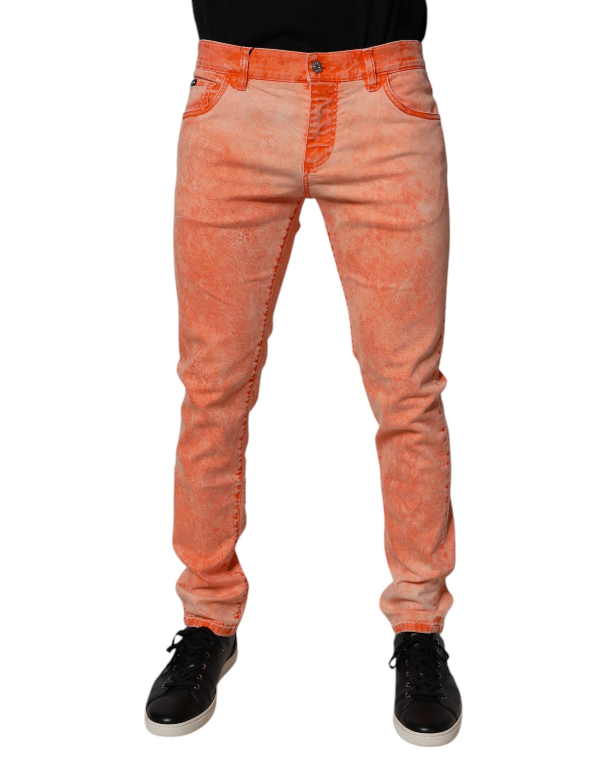 Blugi skinny din denim pentru bărbați, vopsiți portocaliu, din bumbac, Dolce &amp; Gabbana