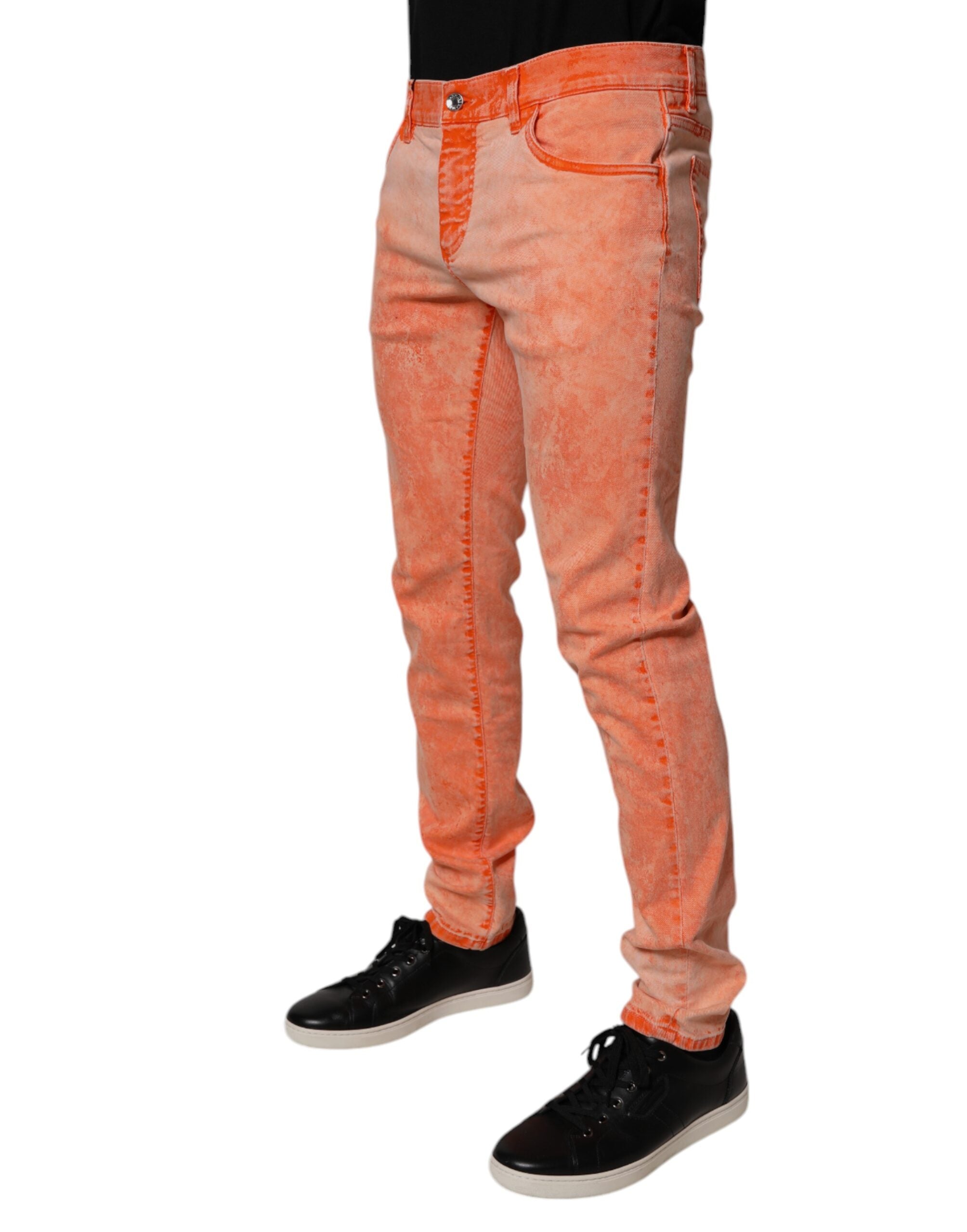 Blugi skinny din denim pentru bărbați, vopsiți portocaliu, din bumbac, Dolce &amp; Gabbana