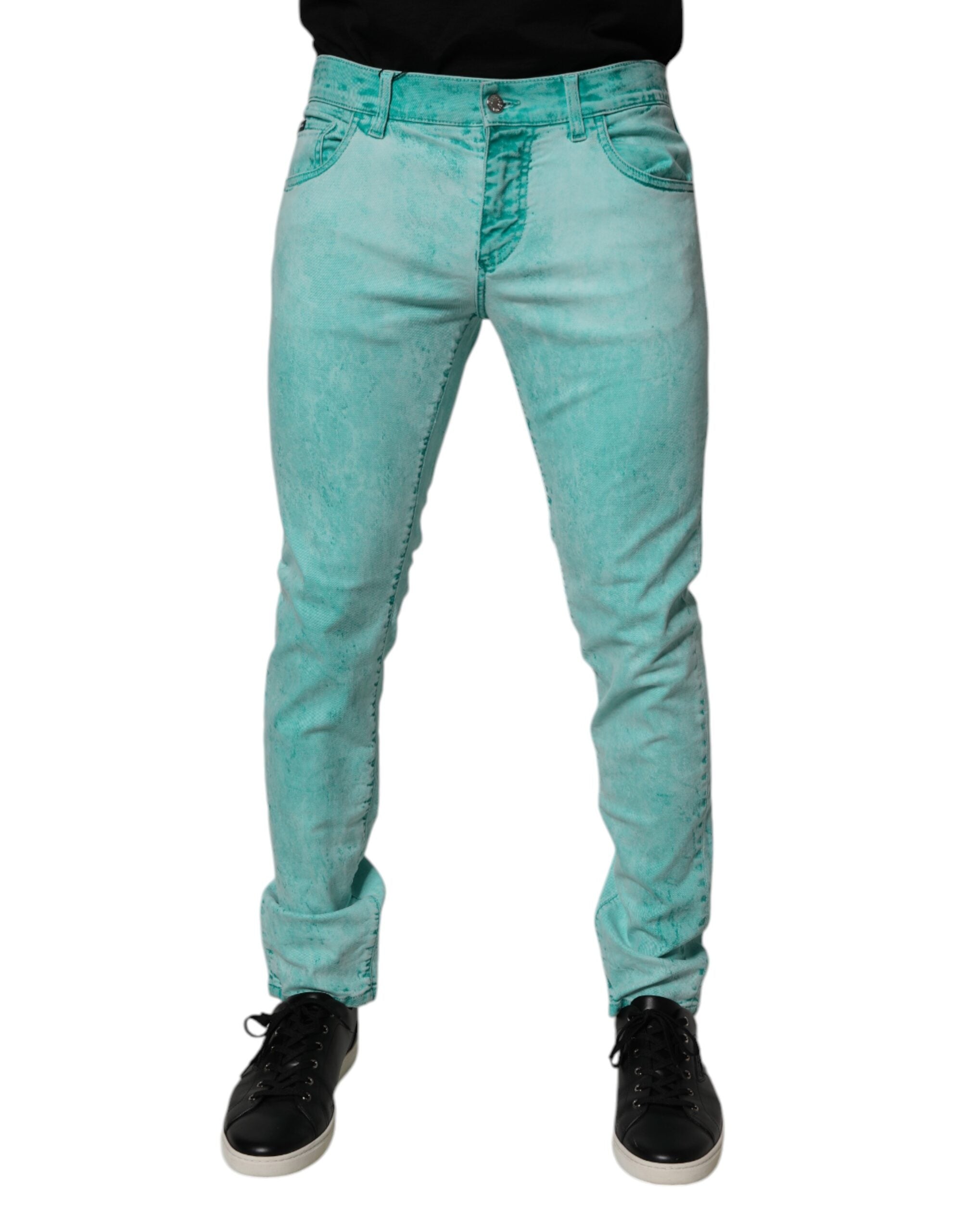 Blugi skinny din denim pentru bărbați, vopsiți în culorile verde, Dolce &amp; Gabbana