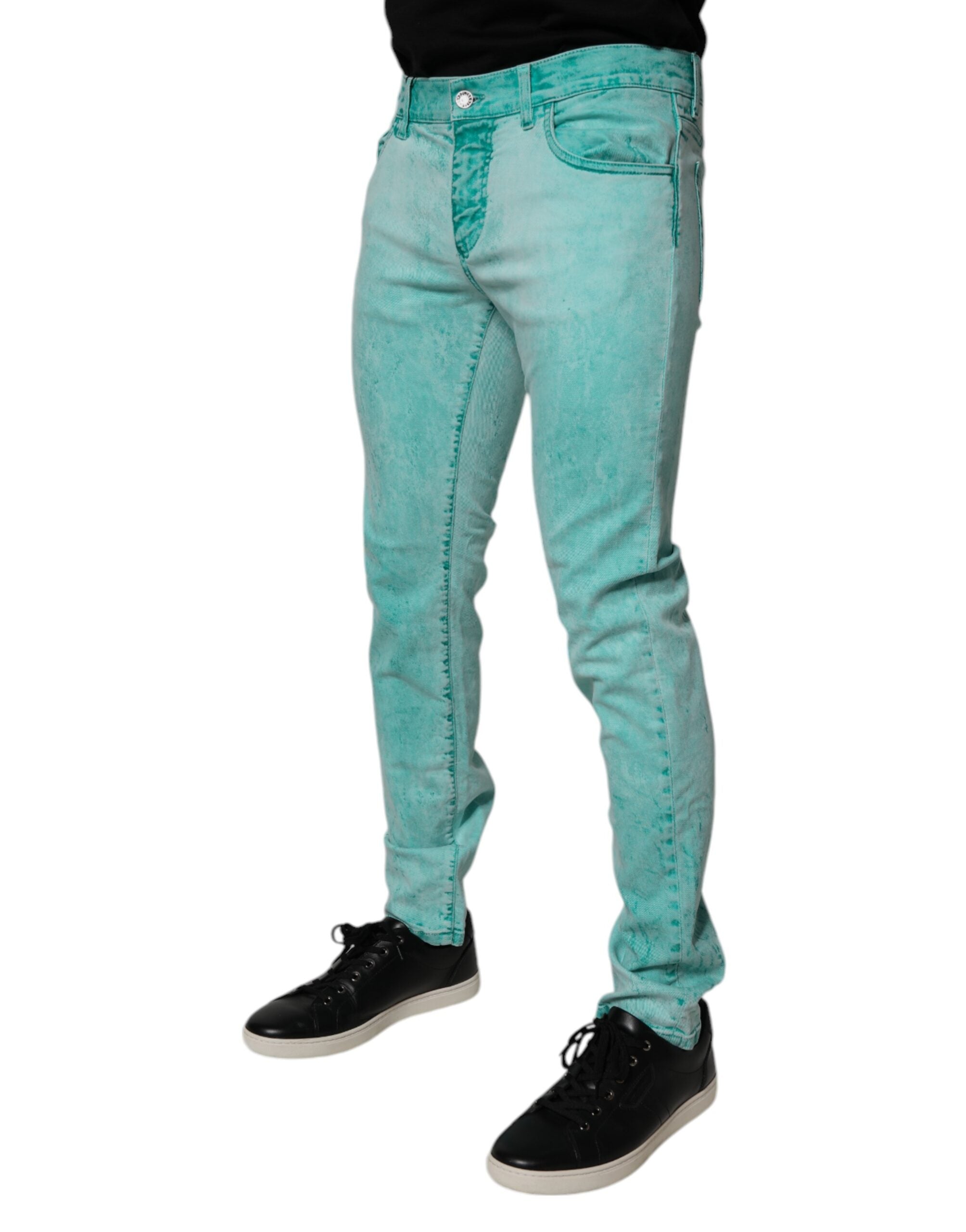 Blugi skinny din denim pentru bărbați, vopsiți în culorile verde, Dolce &amp; Gabbana