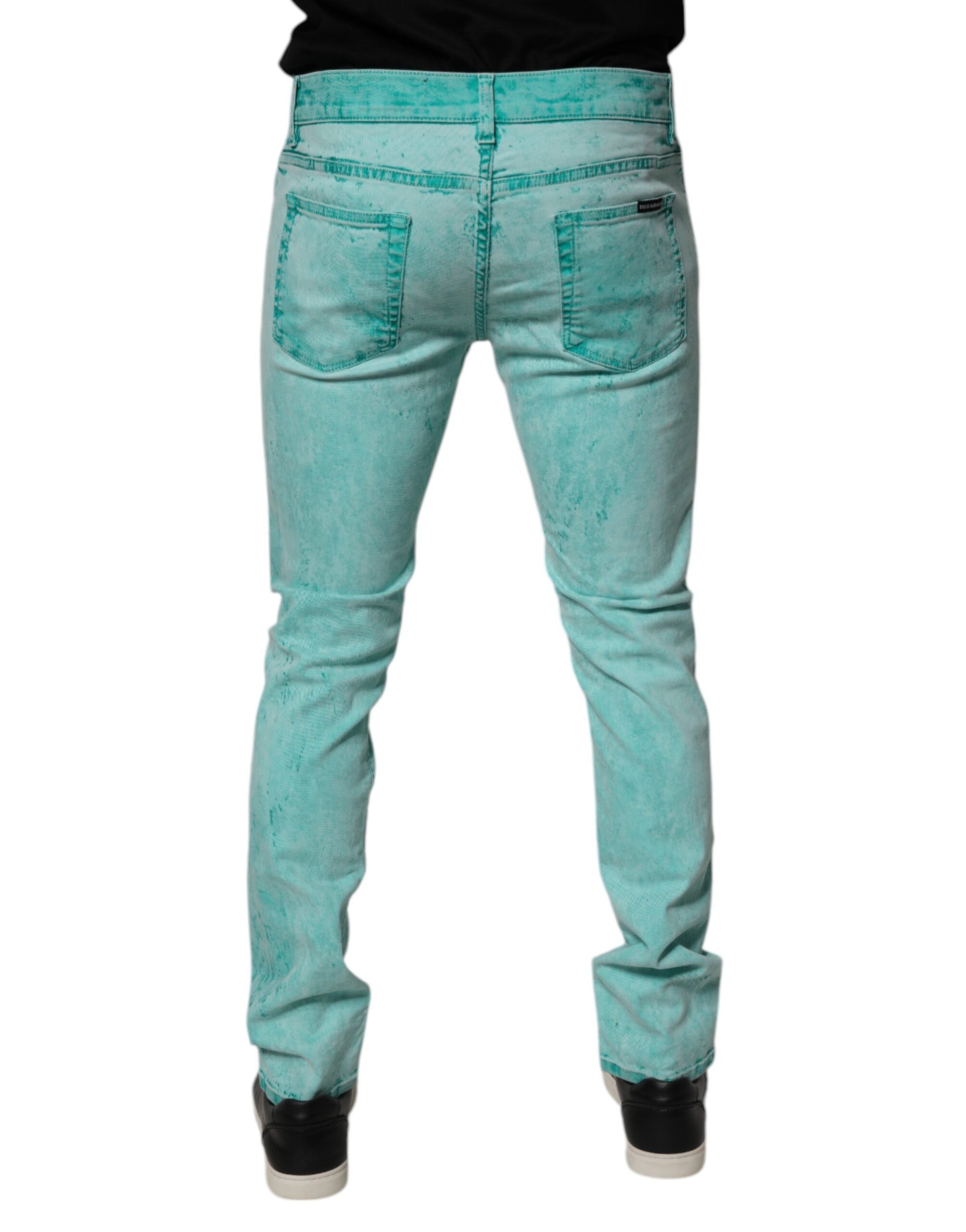 Blugi skinny din denim pentru bărbați, vopsiți în culorile verde, Dolce &amp; Gabbana