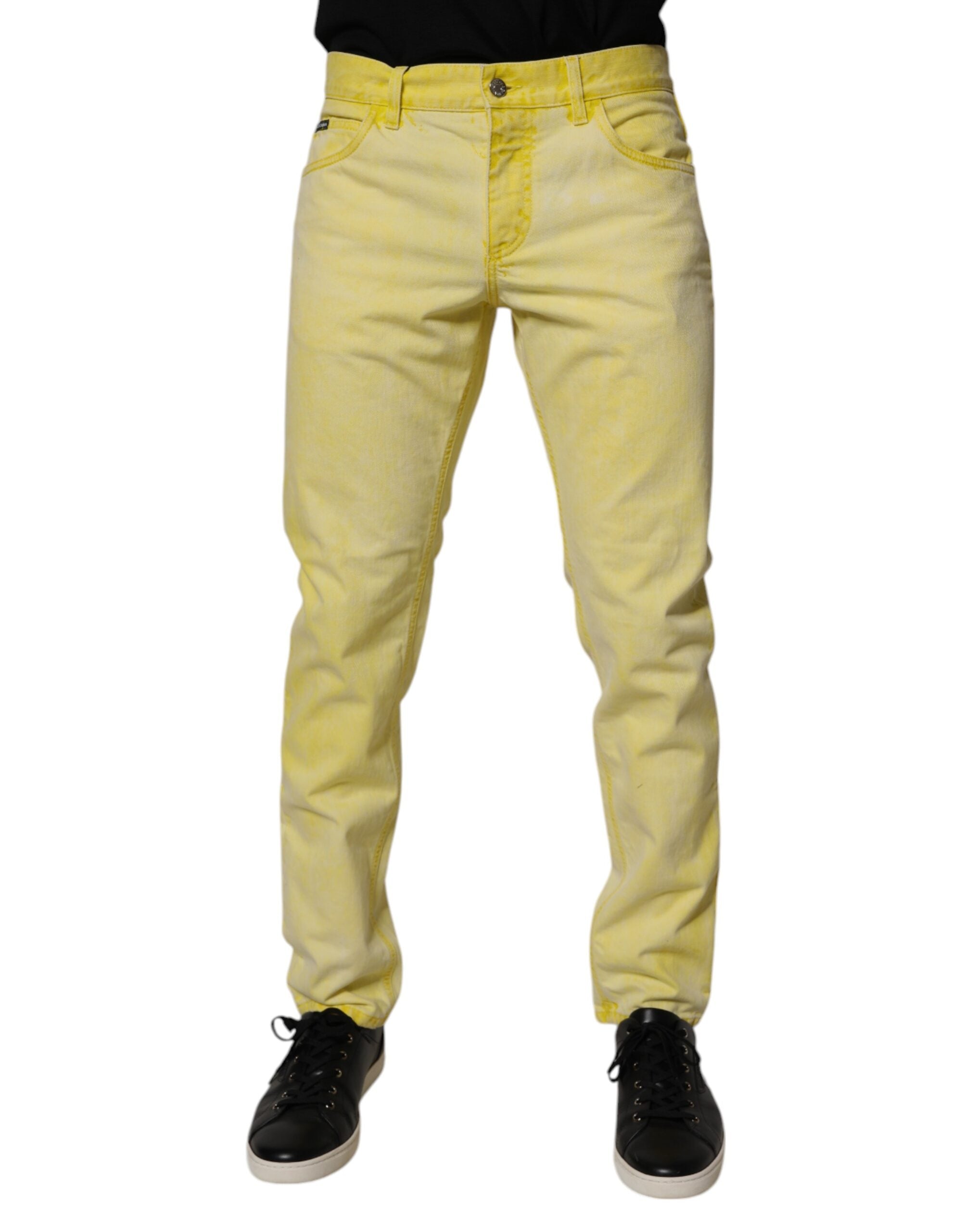 Blugi skinny din denim pentru bărbați, din bumbac elastic, galbeni, Dolce &amp; Gabbana