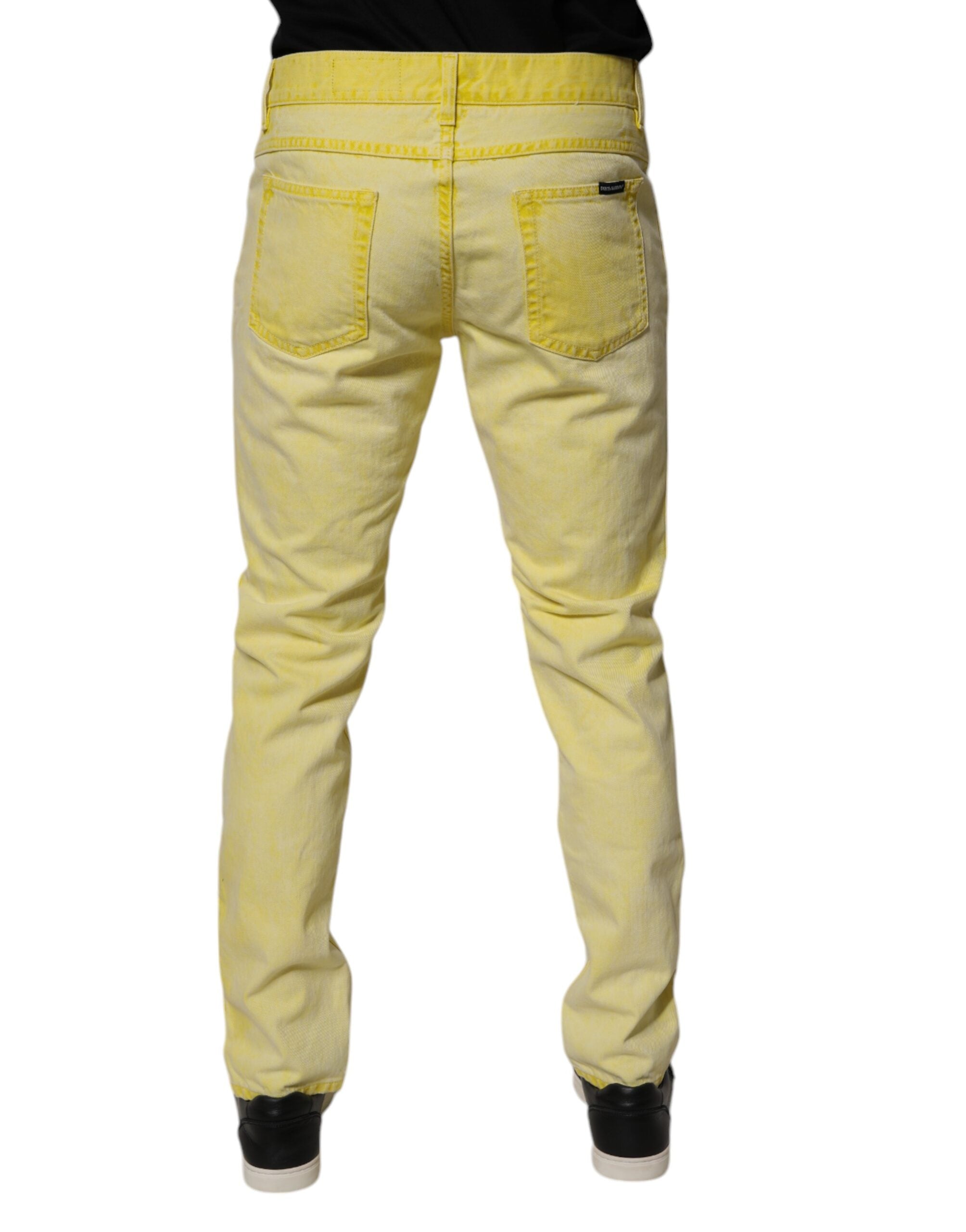 Blugi skinny din denim pentru bărbați, din bumbac elastic, galbeni, Dolce &amp; Gabbana