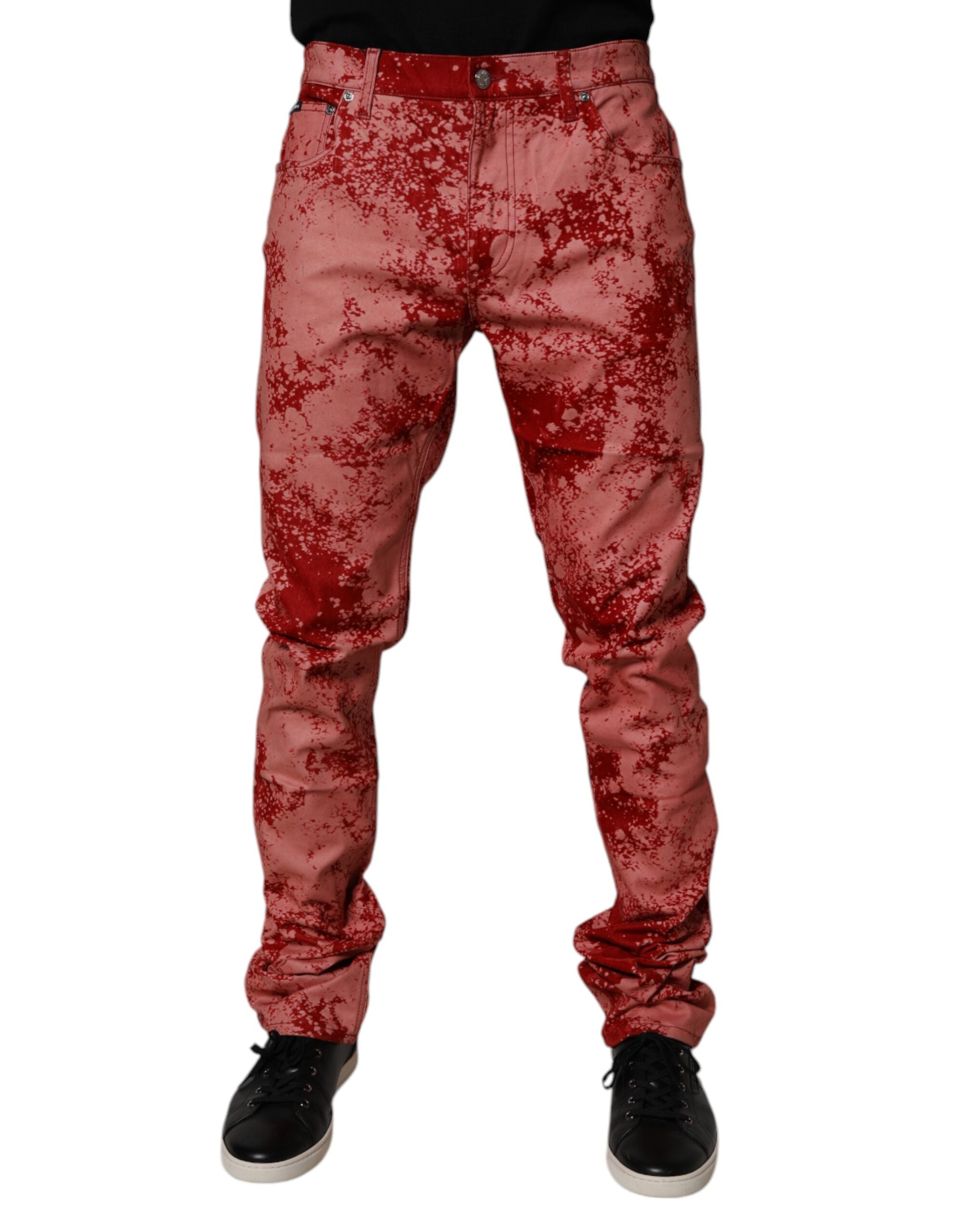 Blugi skinny din denim pentru bărbați, vopsiți în roșu, din bumbac, Dolce &amp; Gabbana