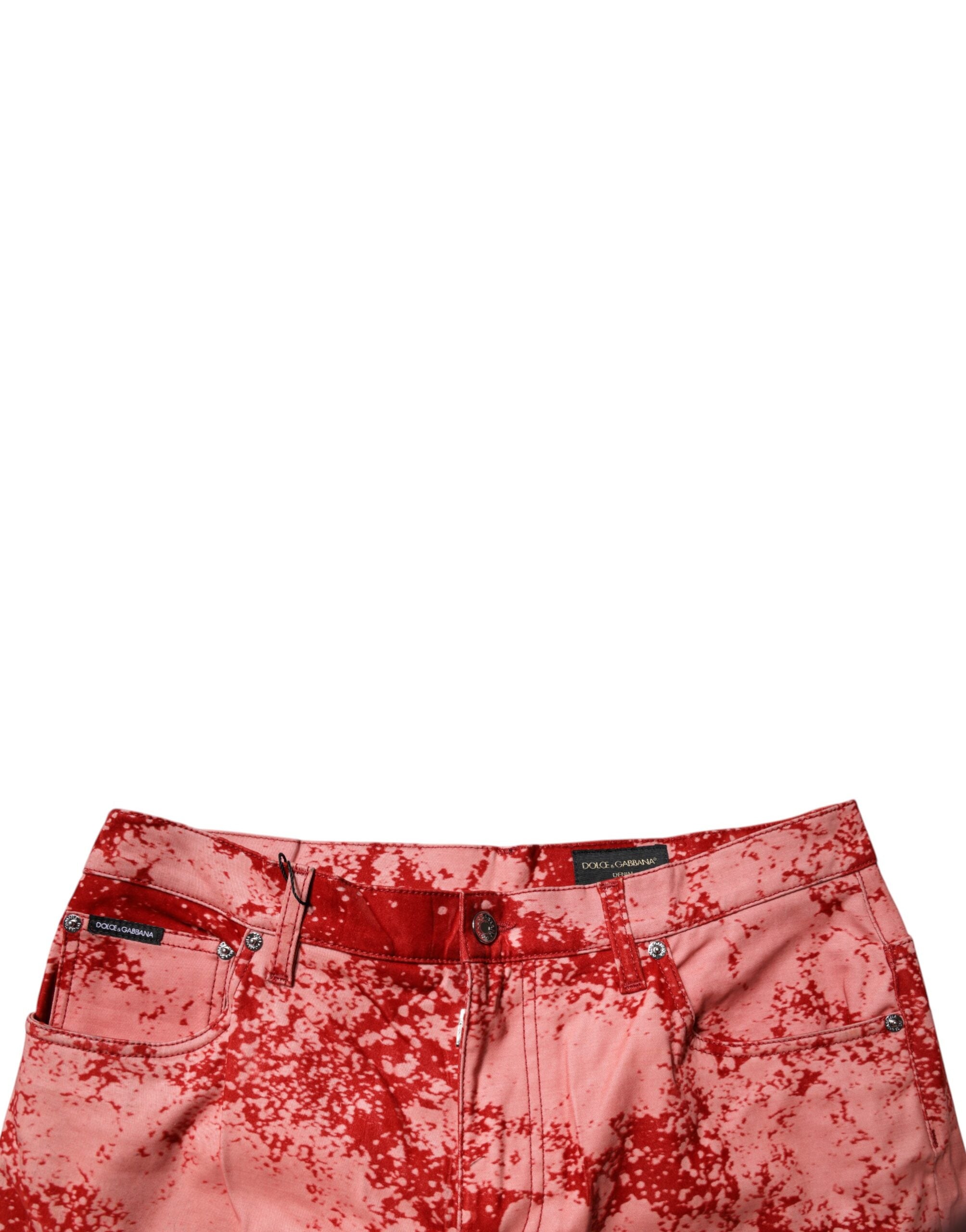 Dolce &amp; Gabbana – Rote Skinny-Jeans aus Baumwolle mit Batikmuster für Herren